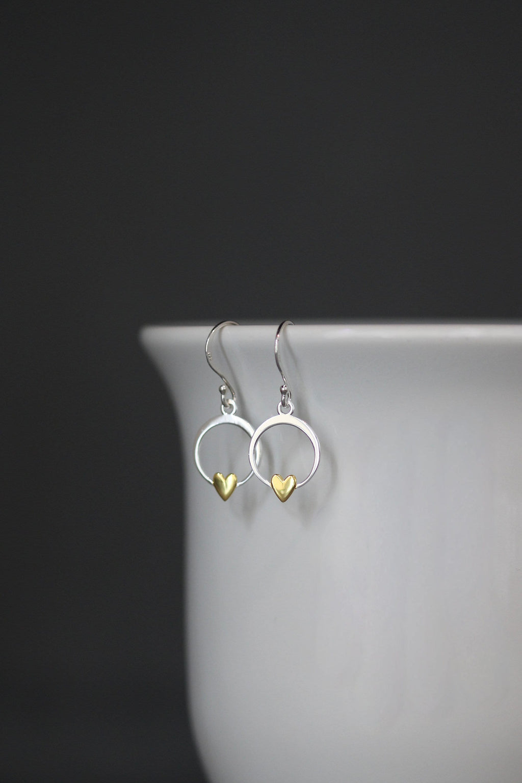 Sterling Silver and Gold Vermeil Heart Charm Dangle Earrings