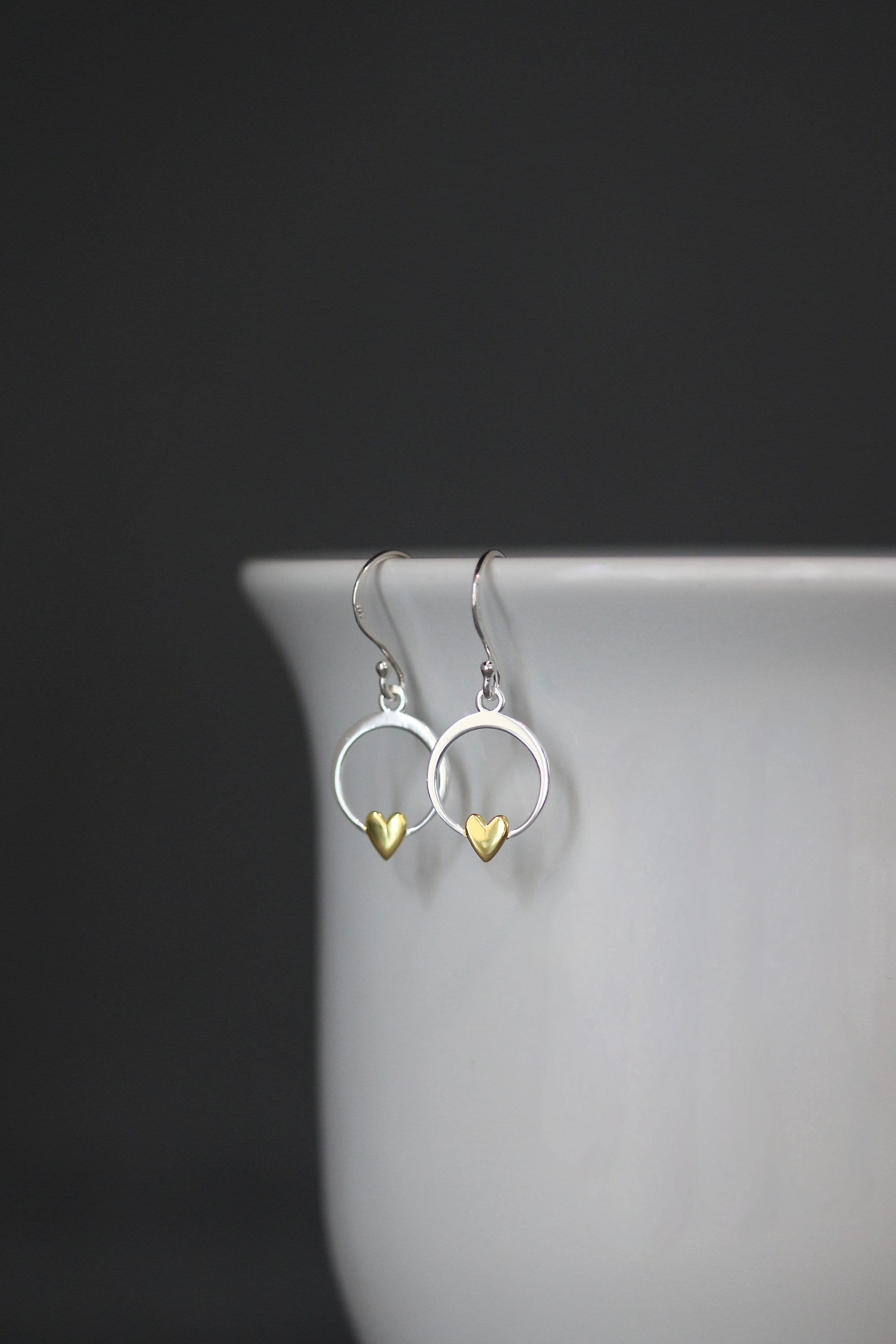 Sterling Silver and Gold Vermeil Heart Charm Dangle Earrings
