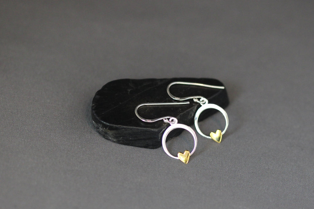 Sterling Silver and Gold Vermeil Heart Charm Dangle Earrings