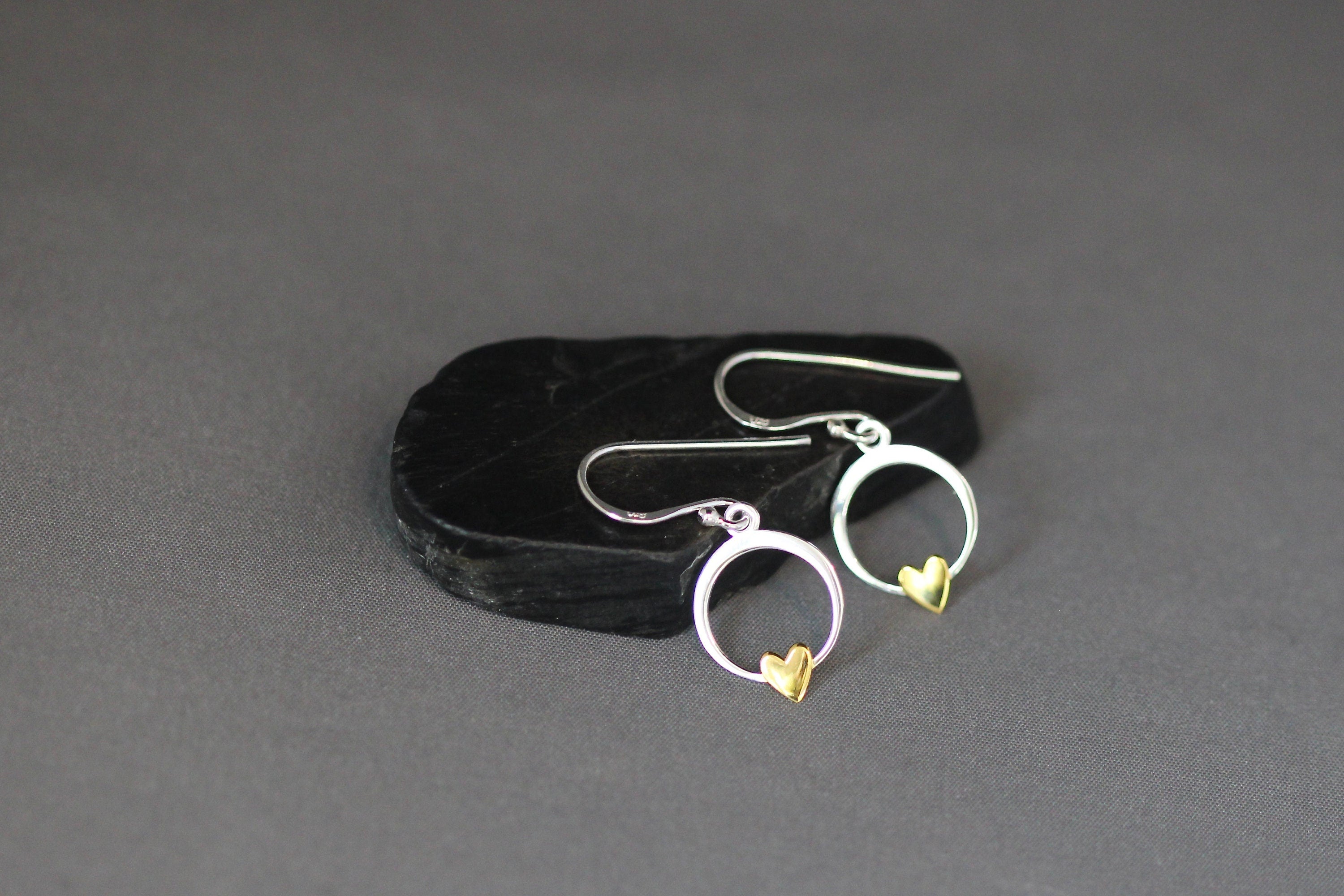 Sterling Silver and Gold Vermeil Heart Charm Dangle Earrings