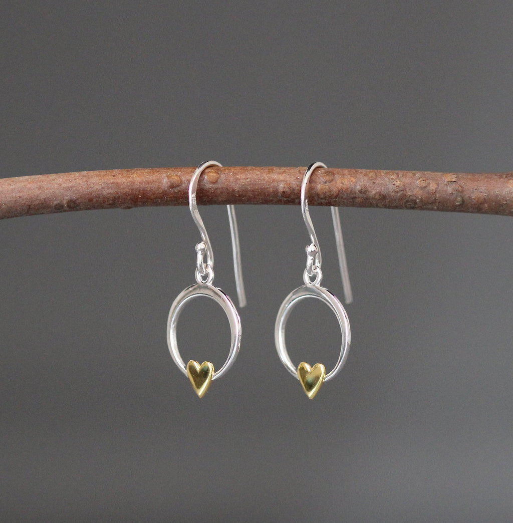 Sterling Silver and Gold Vermeil Heart Charm Dangle Earrings