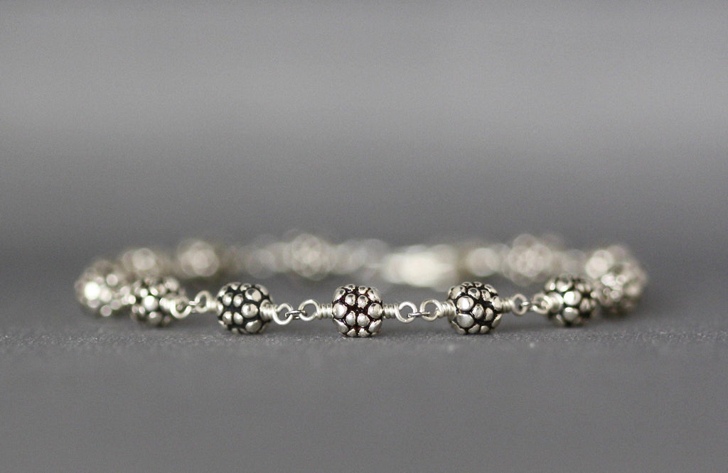 Bali Sterling Silver Beaded Bracelet with Heart Lobster Clasp