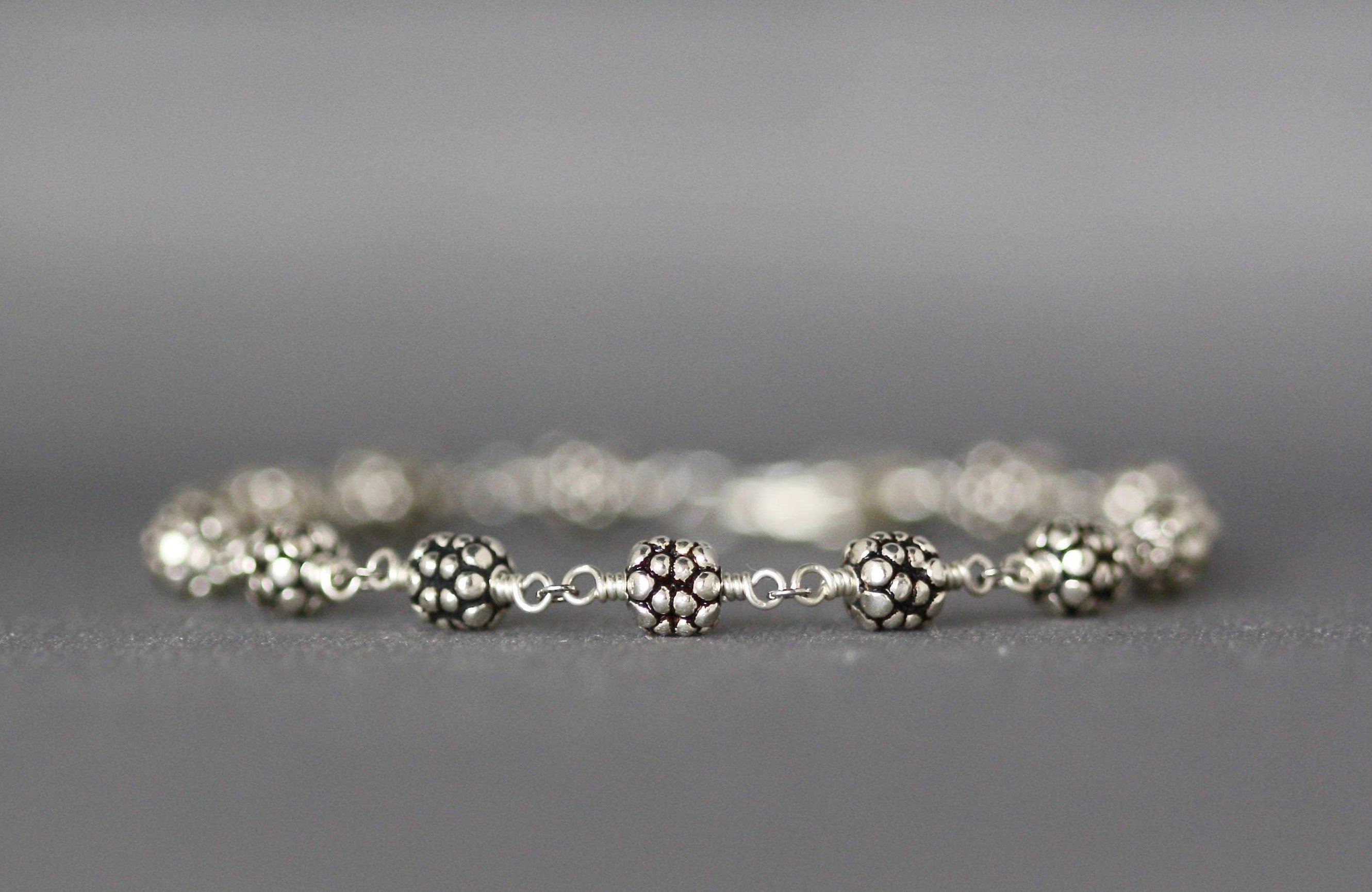 Bali Sterling Silver Beaded Bracelet with Heart Lobster Clasp