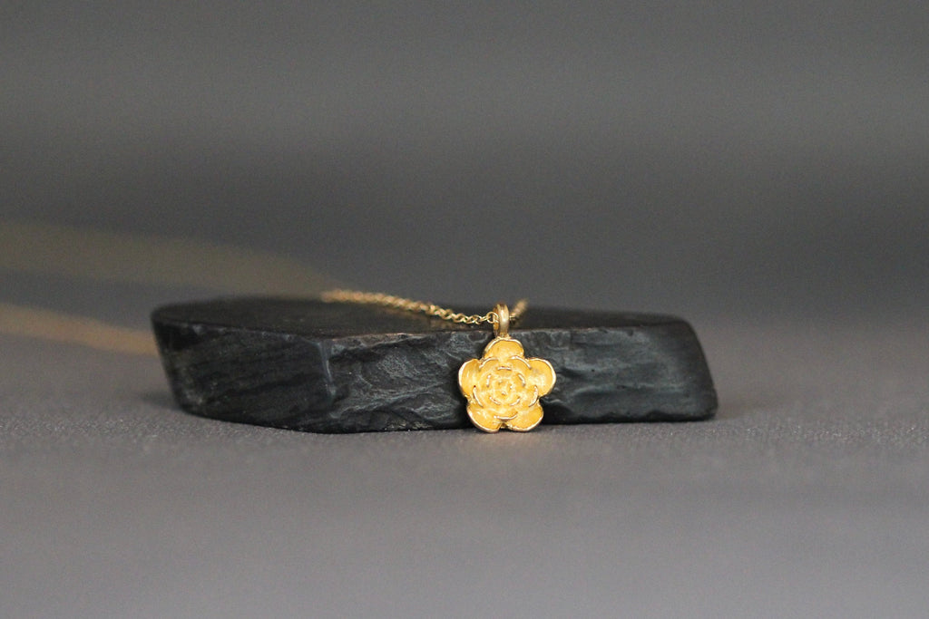 Small Three-Dimensional Gold Vermeil Flower Charm Pendant Necklace