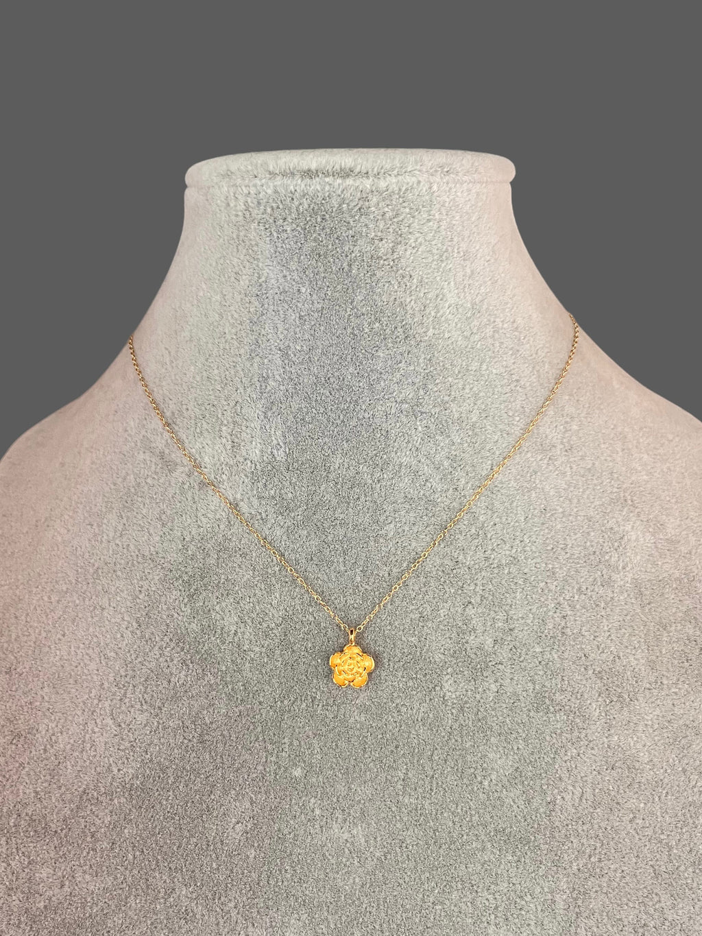 Small Three-Dimensional Gold Vermeil Flower Charm Pendant Necklace