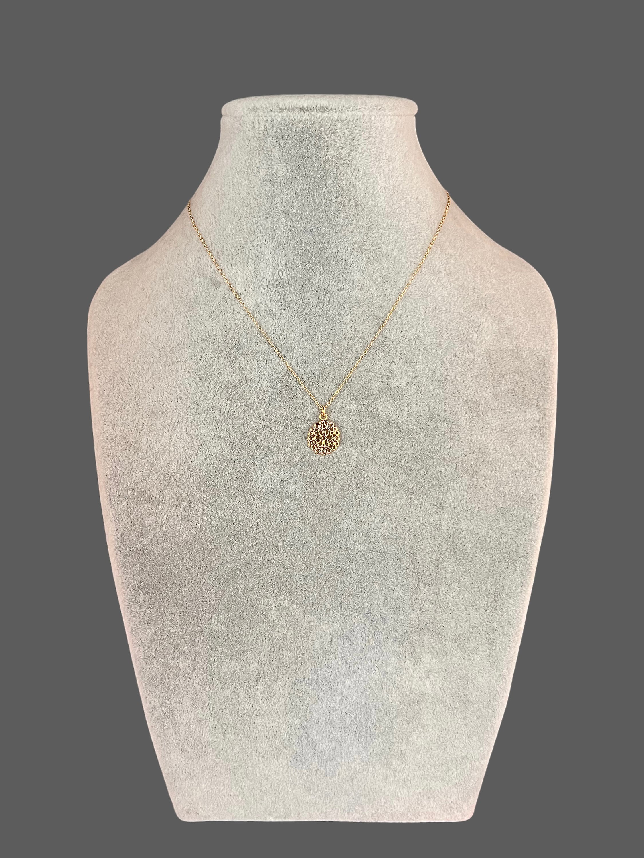 Small Gold Vermeil Filigree Flower Charm Pendant Necklace on Gold Filled Chain