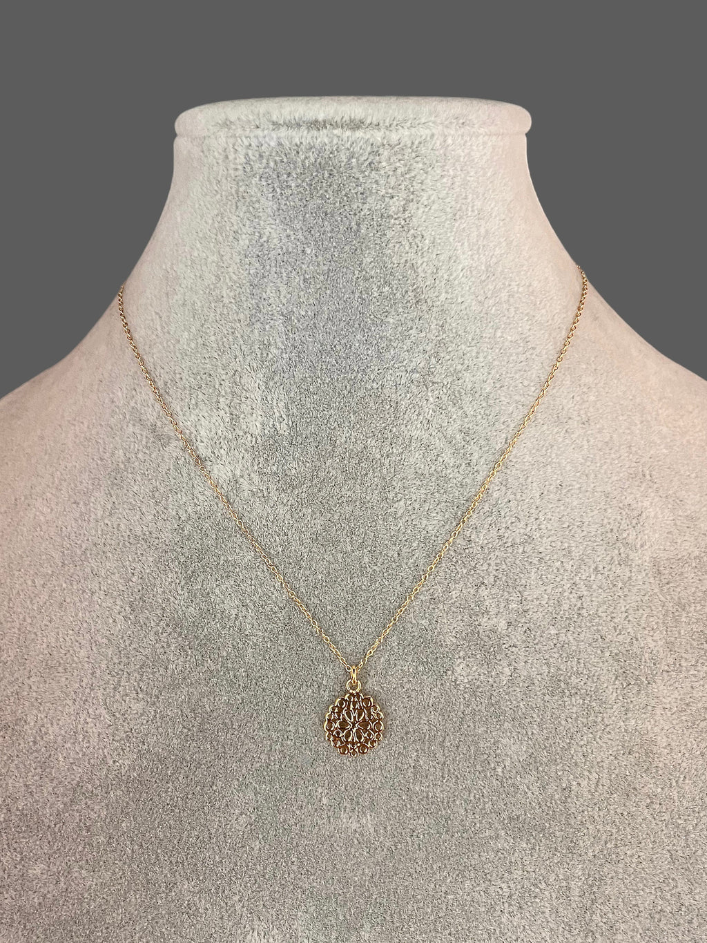 Small Gold Vermeil Filigree Flower Charm Pendant Necklace on Gold Filled Chain