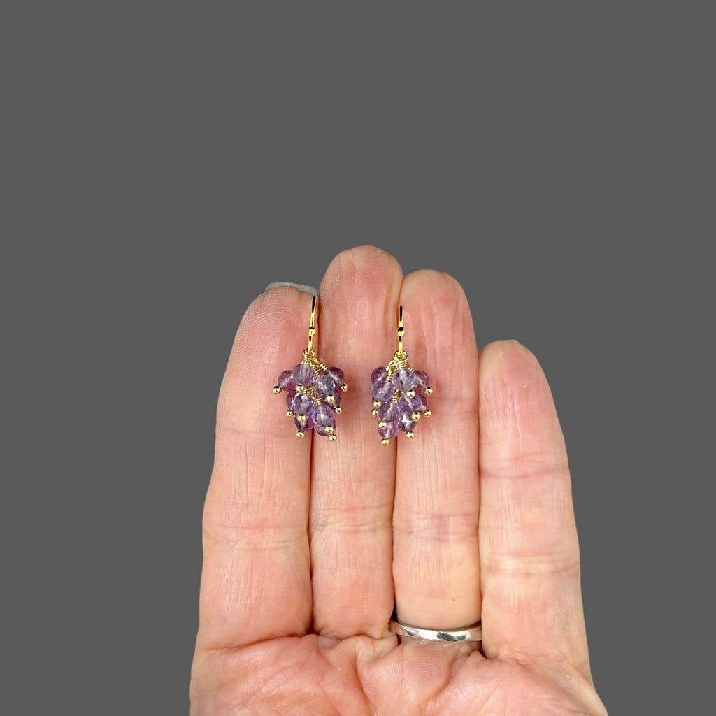 Amethyst Cluster Dangle Earrings in Gold Vermeil