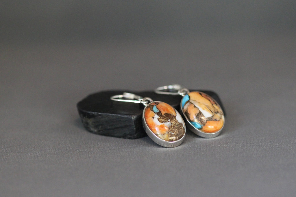 Kingman Copper Turquoise Oval Cabochon Bezel Earrings in Sterling Silver