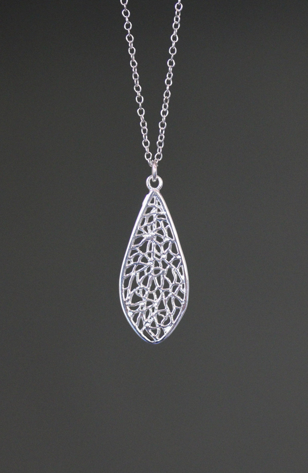 Silver Filigree Teardrop Charm Pendant Necklace
