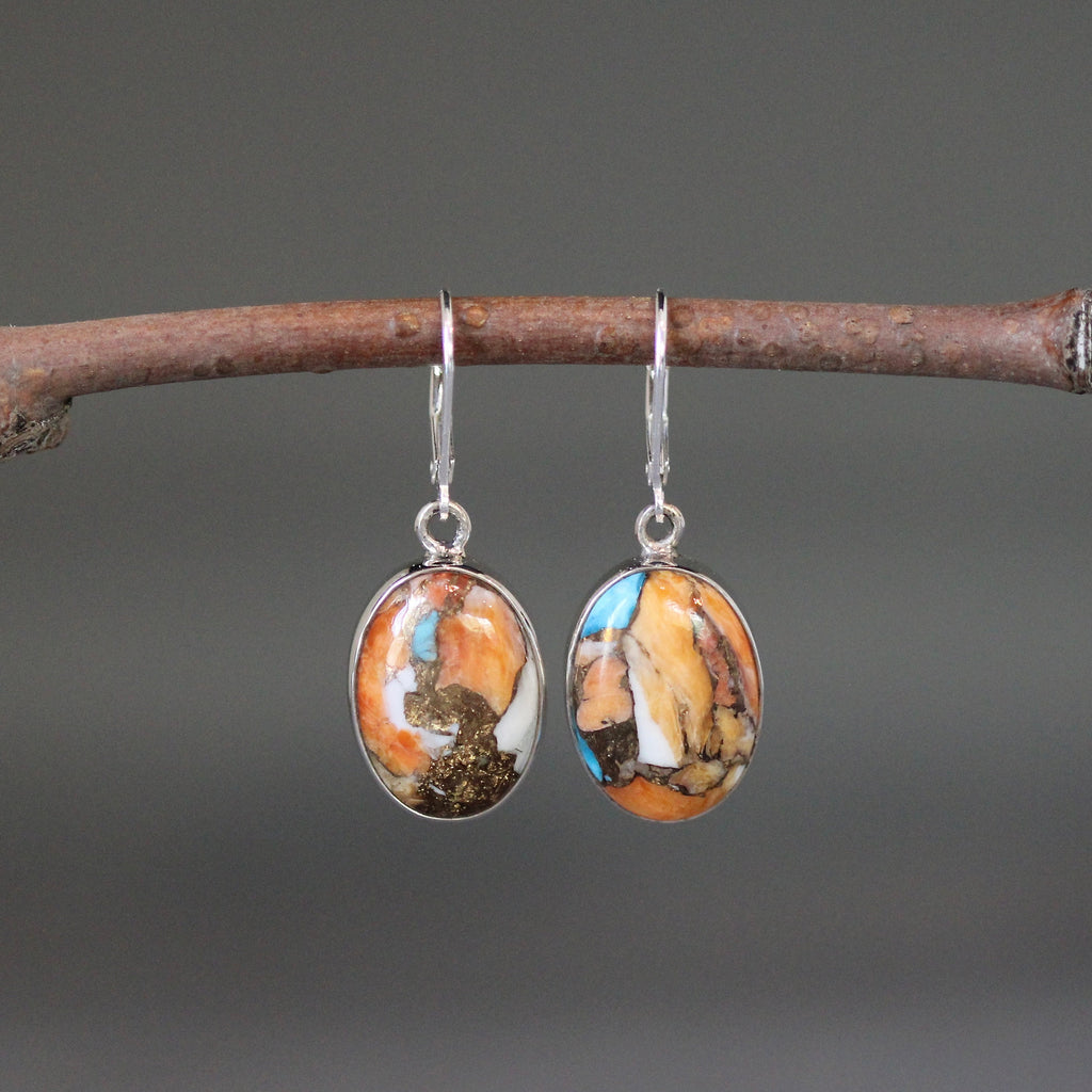 Kingman Copper Turquoise Oval Cabochon Bezel Earrings in Sterling Silver