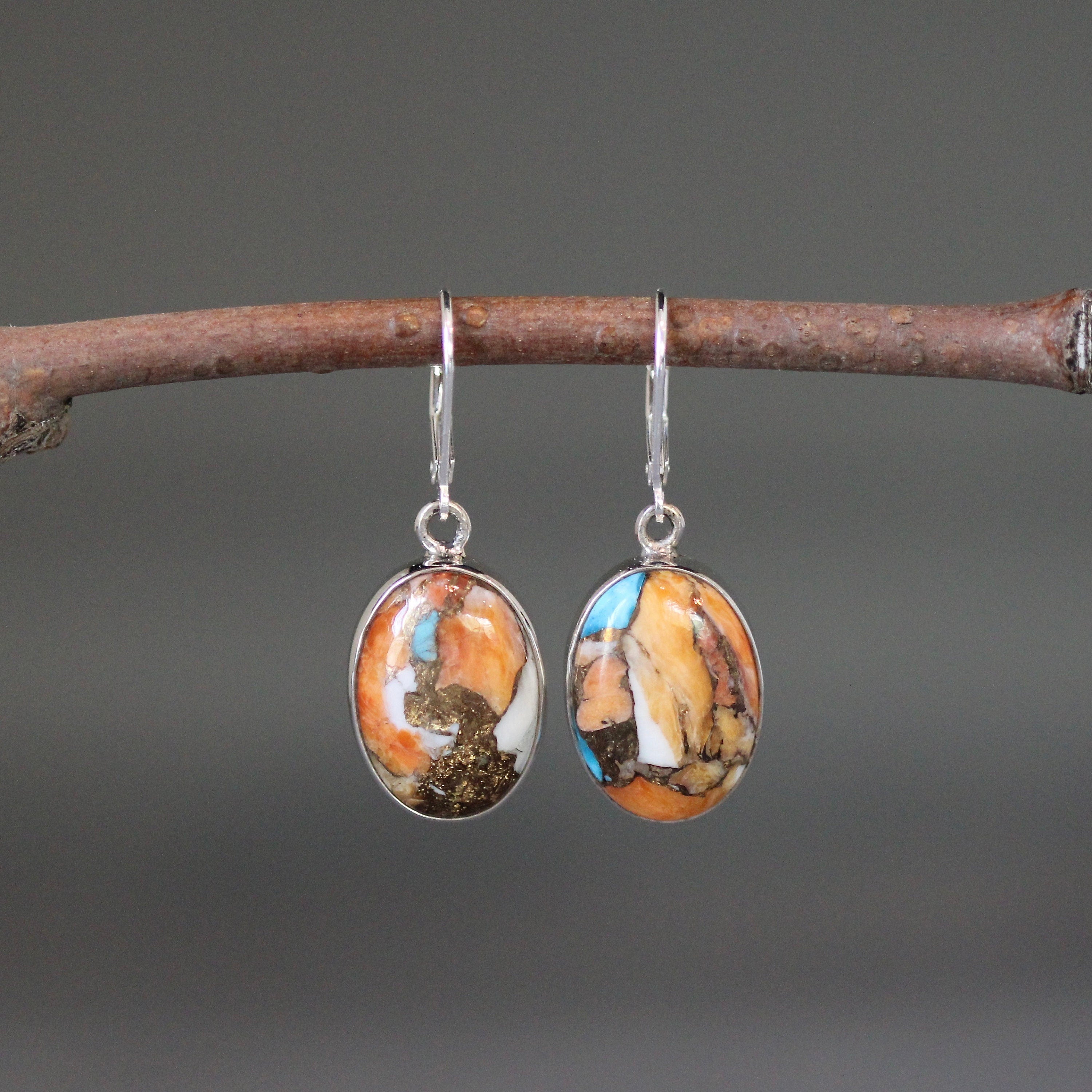 Kingman Copper Turquoise Oval Cabochon Bezel Earrings in Sterling Silver