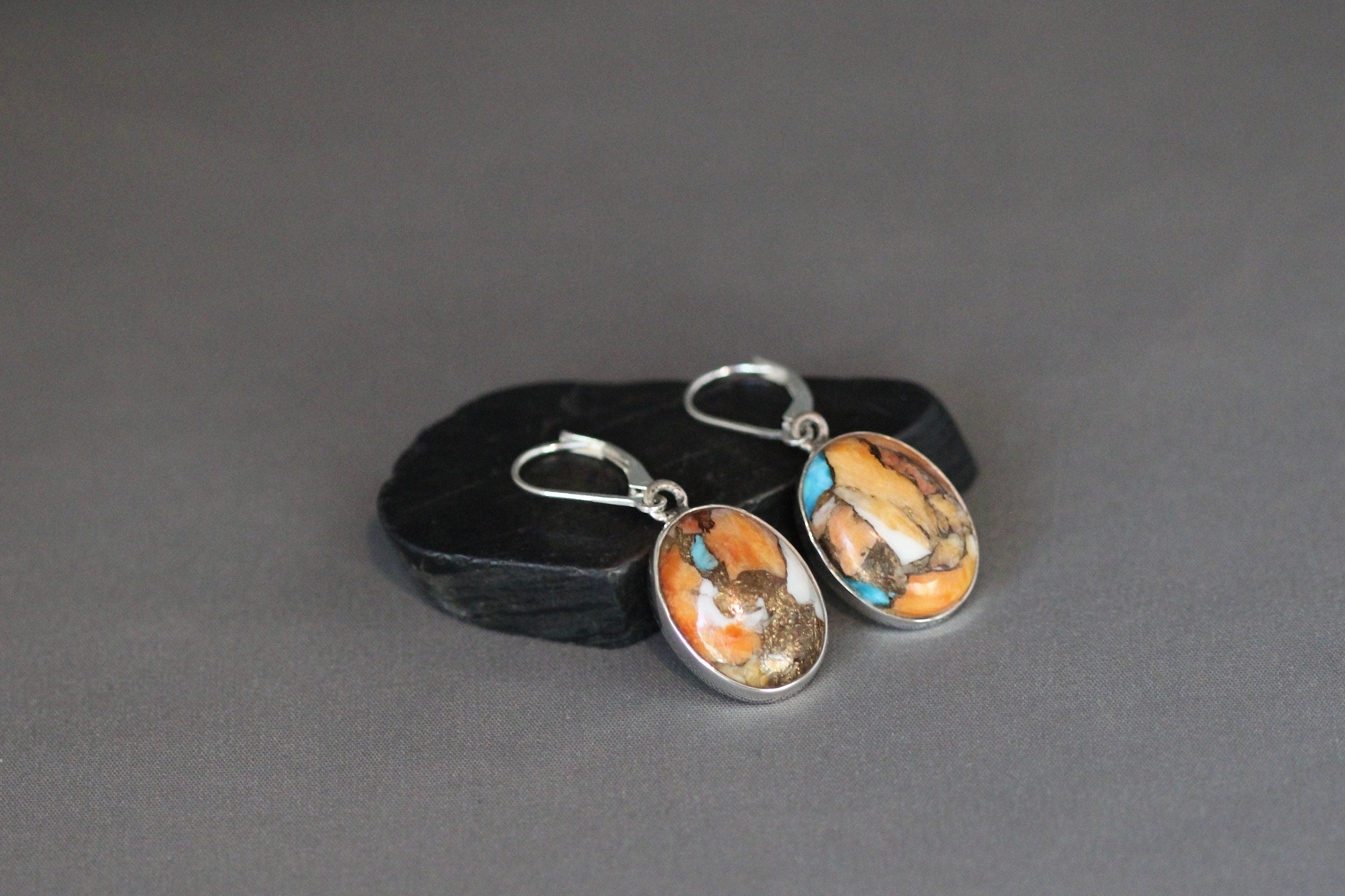 Kingman Copper Turquoise Oval Cabochon Bezel Earrings in Sterling Silver