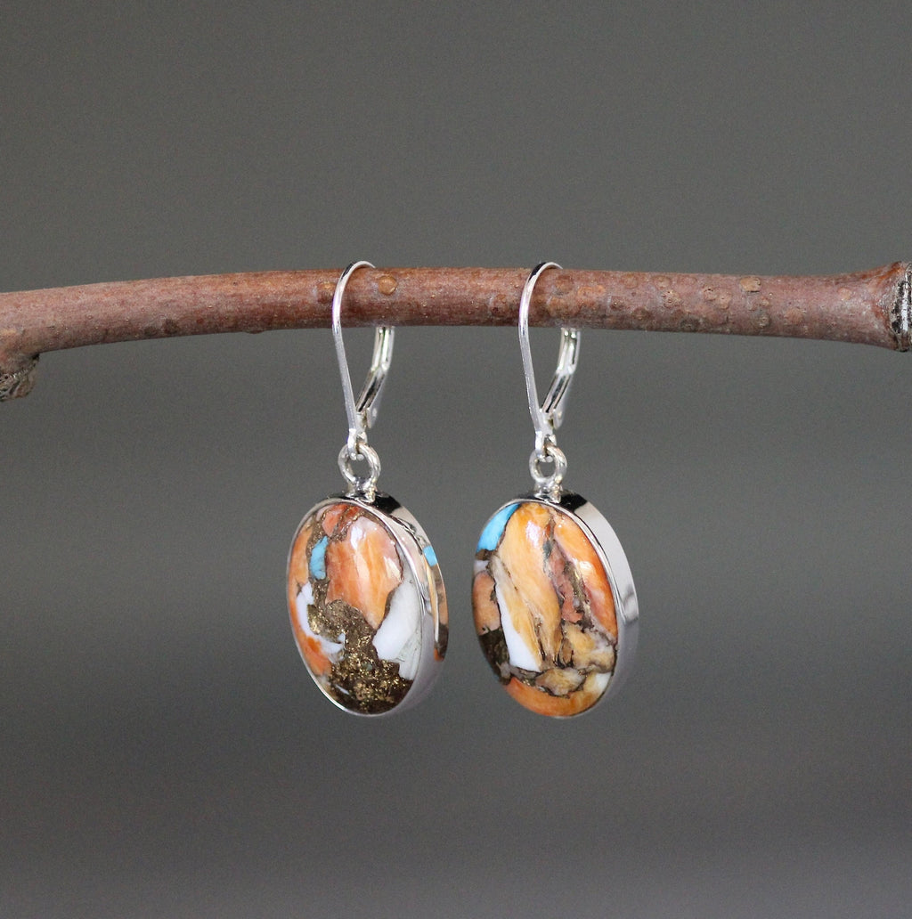 Kingman Copper Turquoise Oval Cabochon Bezel Earrings in Sterling Silver