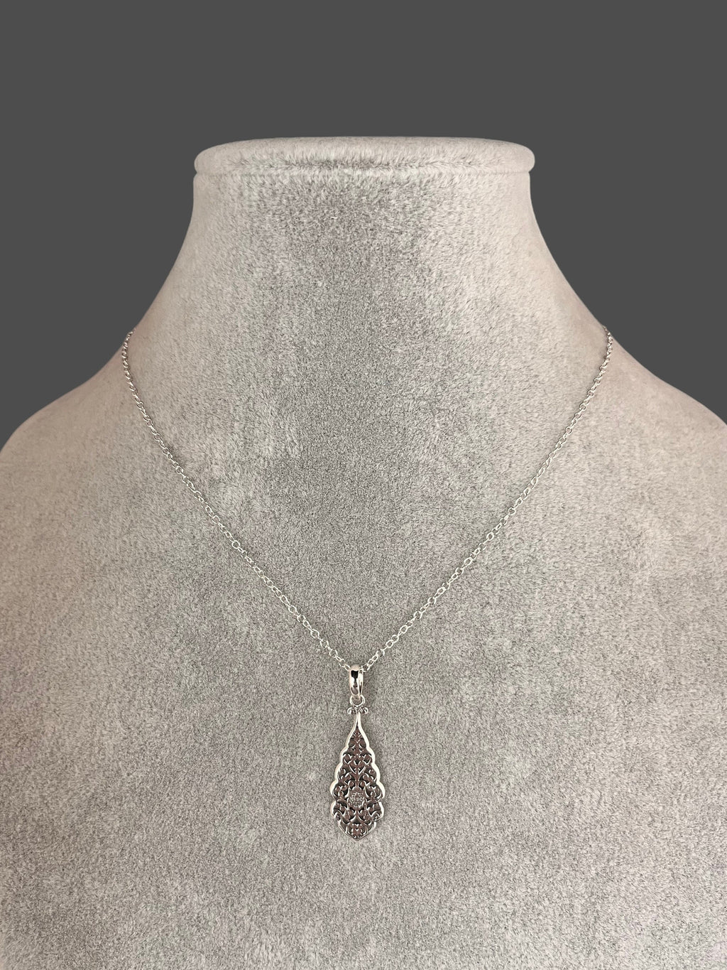 Bali Sterling Silver Filigree Teardrop Pendant Necklace