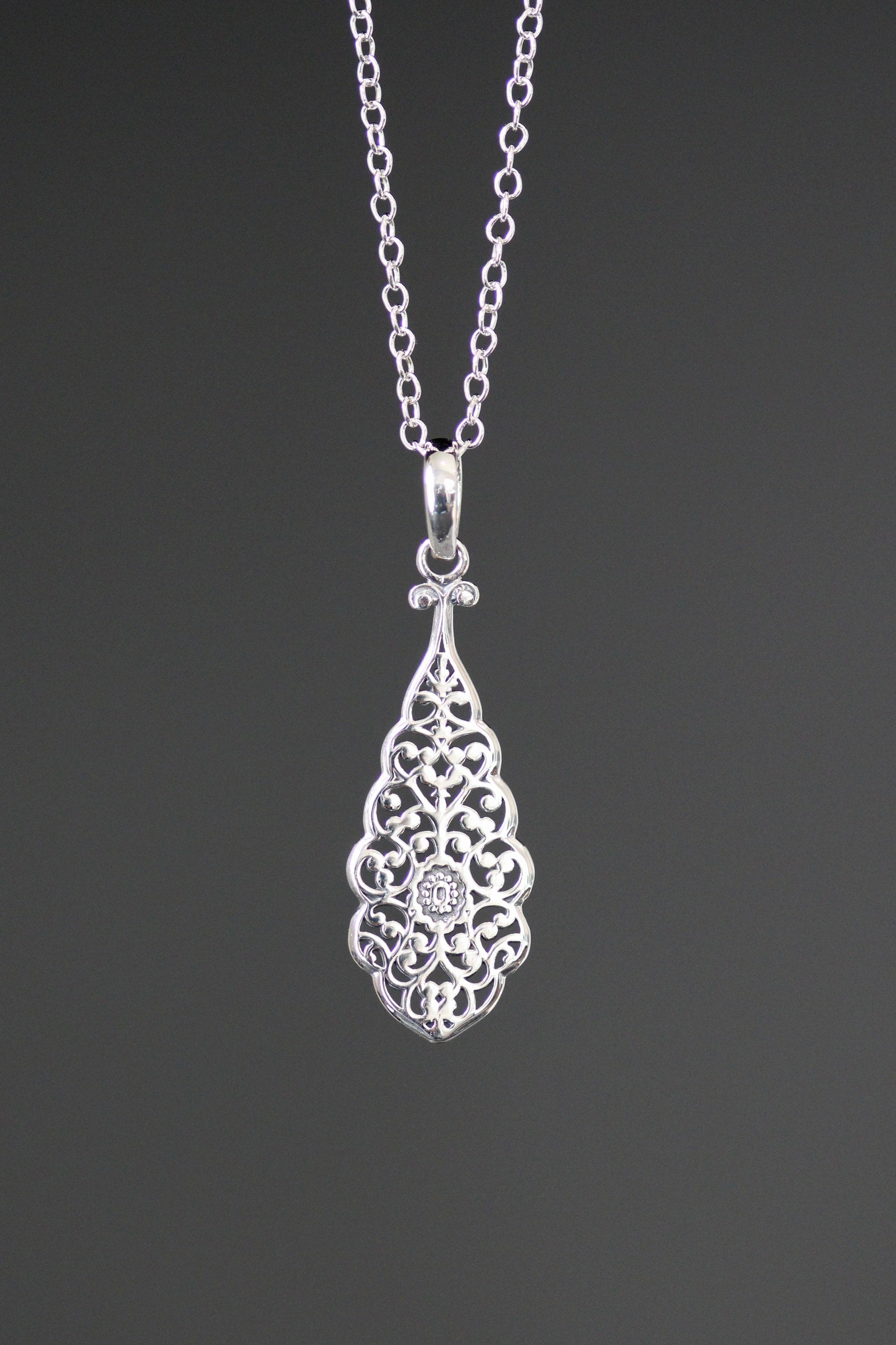 Gold Vermeil Filigree Teardrop Pendant Necklace on Gold Filled Chain