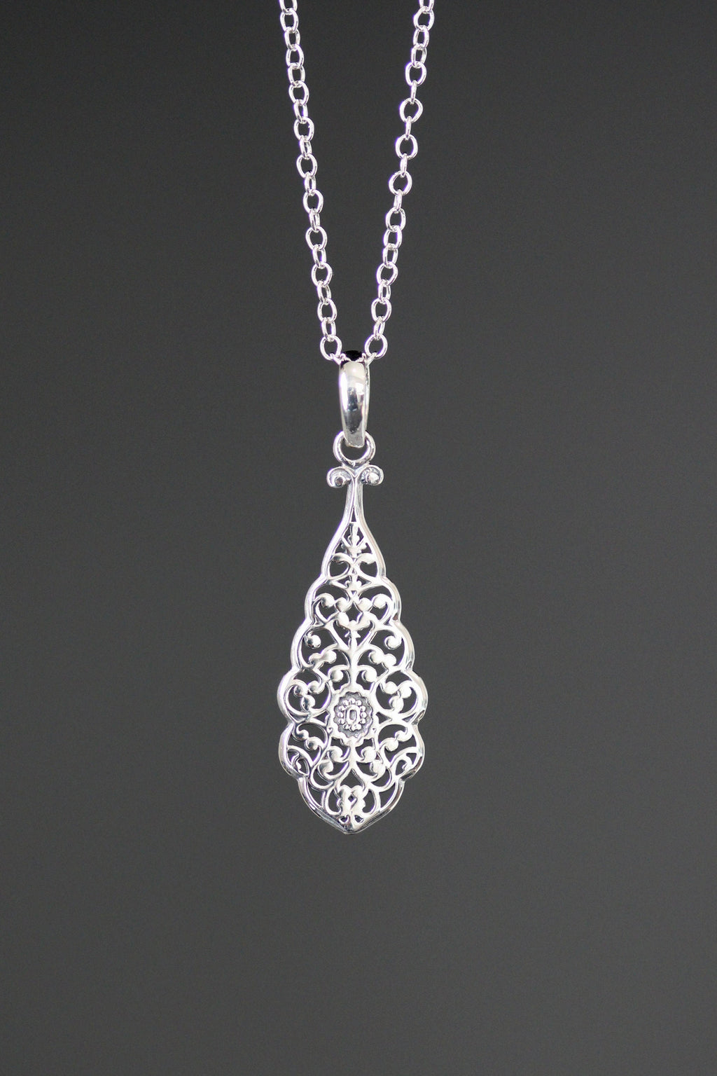 Bali Sterling Silver Filigree Teardrop Pendant Necklace