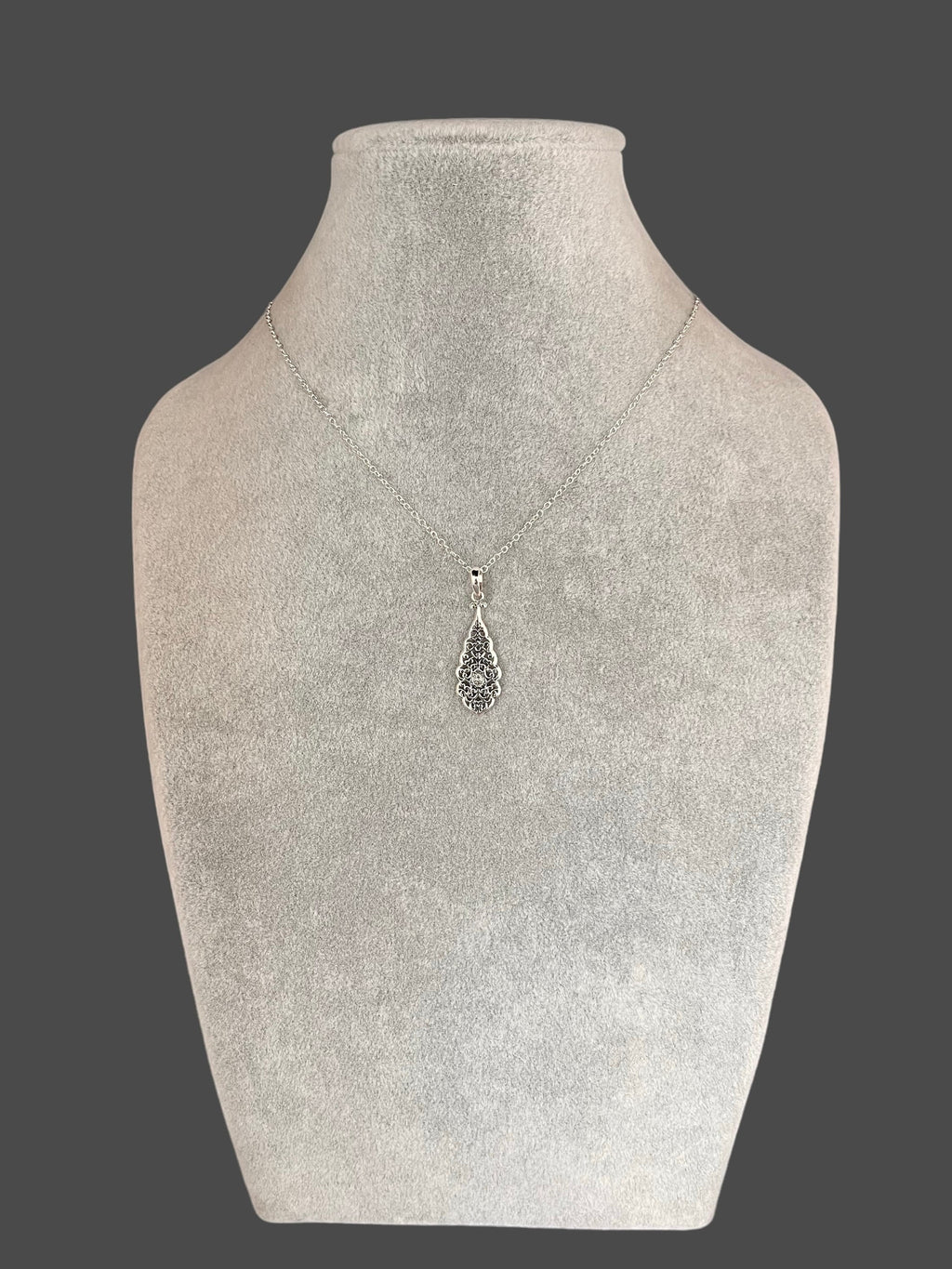 Bali Sterling Silver Filigree Teardrop Pendant Necklace