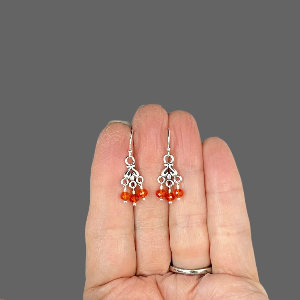 Carnelian and Bali Sterling Silver Chandelier Dangle Earrings