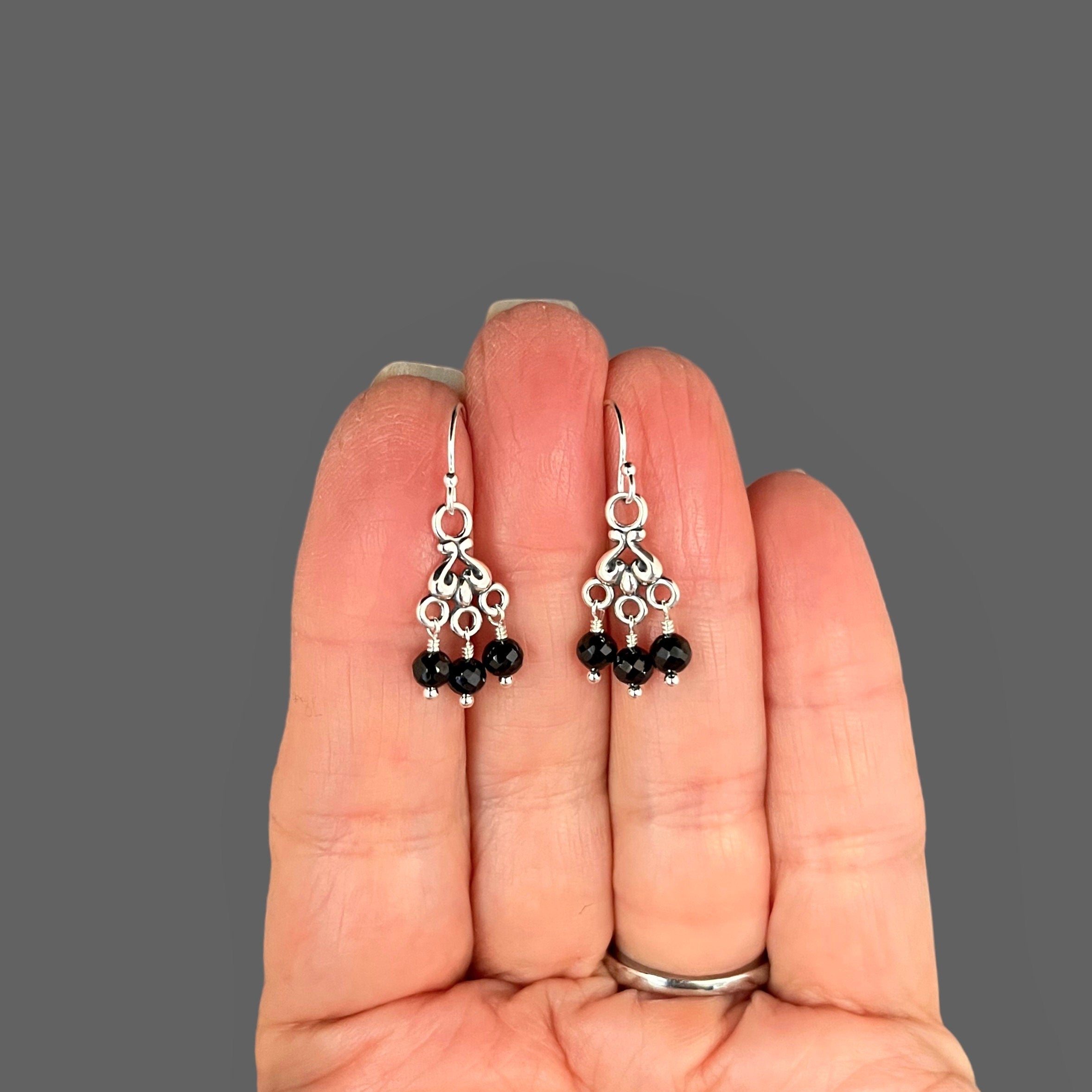 Black Spinel Chandelier Earrings in Sterling Silver