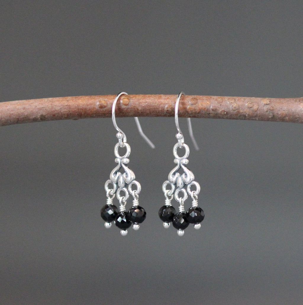 Black Spinel Chandelier Earrings in Sterling Silver