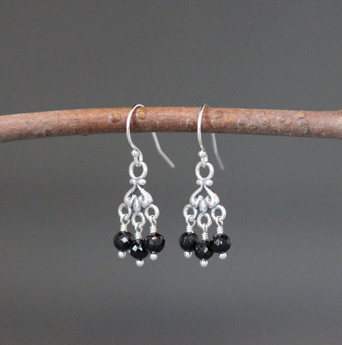 Black Spinel Chandelier Earrings in Sterling Silver