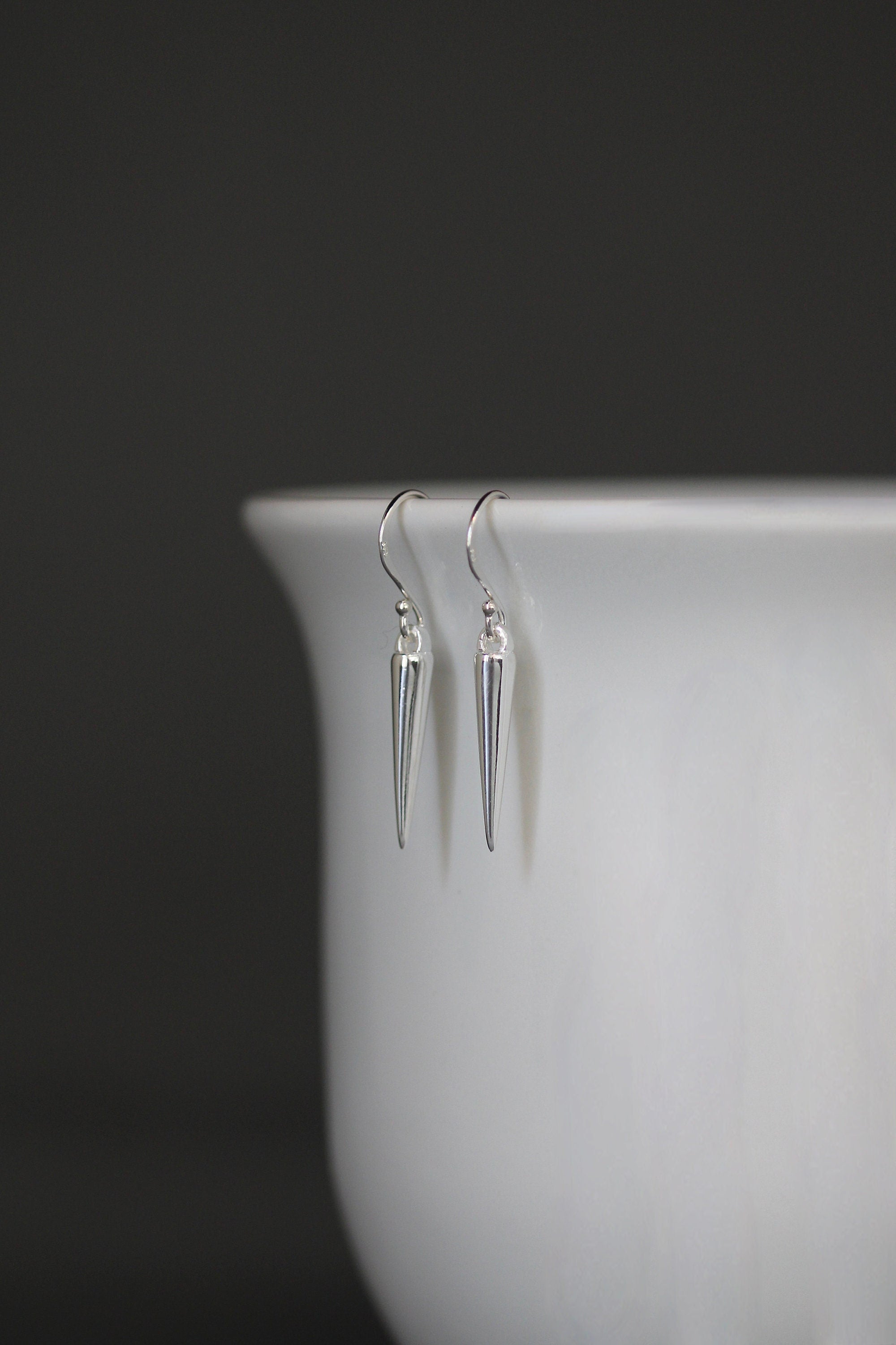 Sterling Silver Spike Charm Dangle Earrings