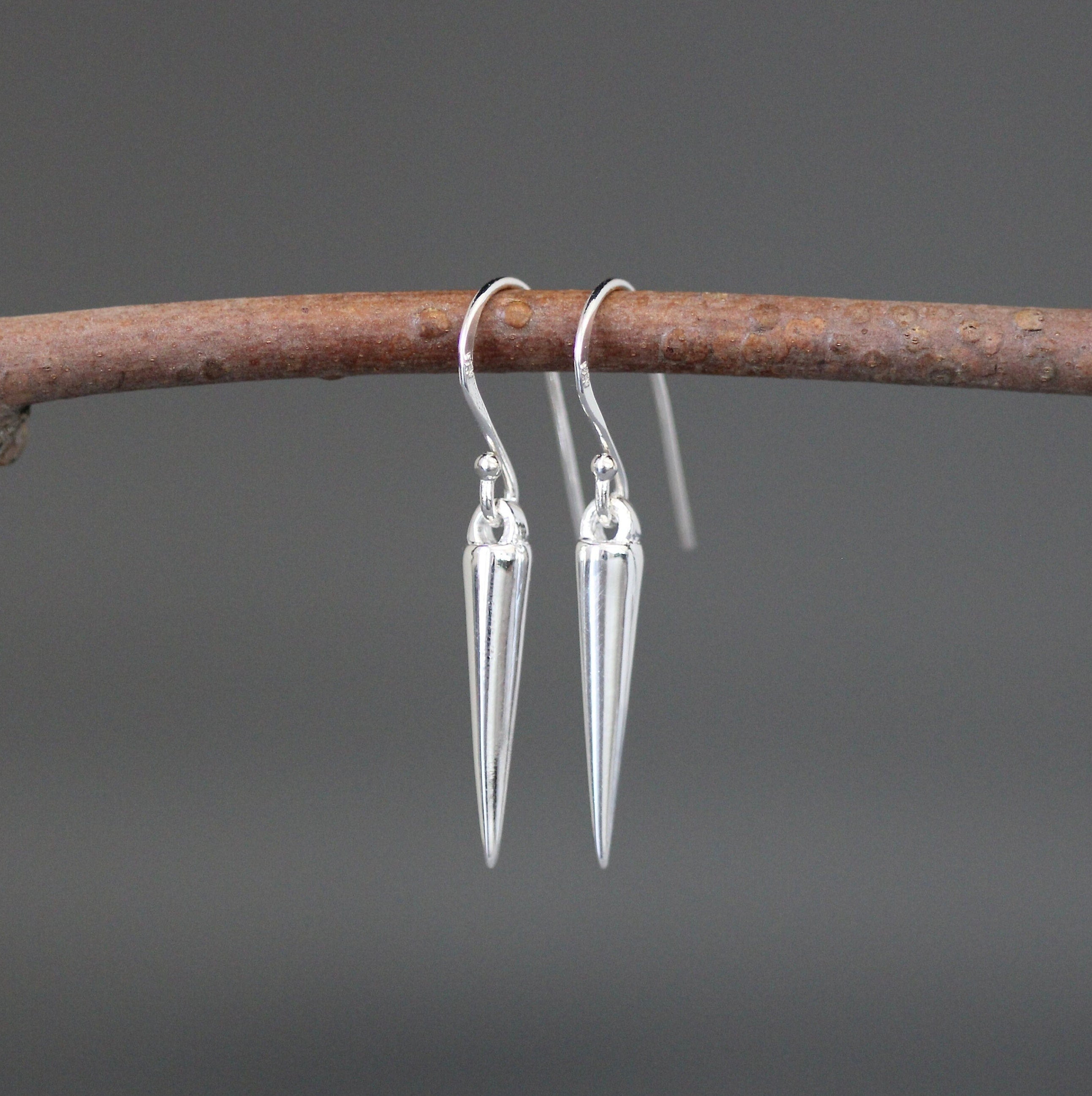 Sterling Silver Spike Charm Dangle Earrings