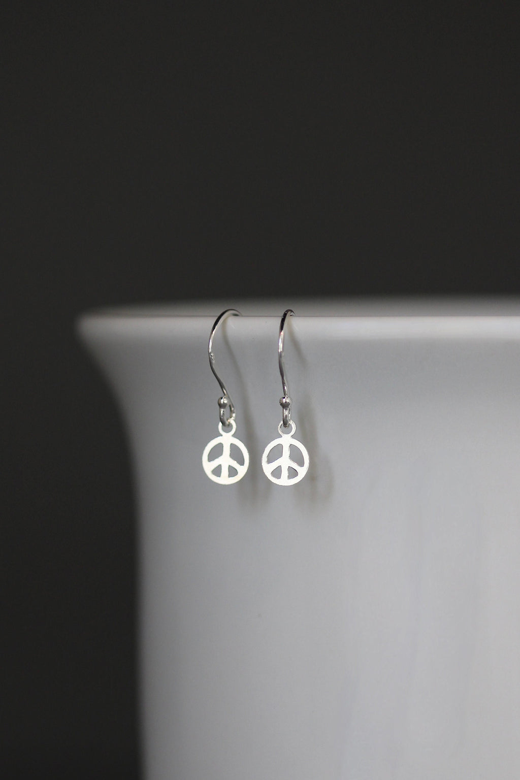 Sterling Silver Peace Sign Charm Dangle Earrings
