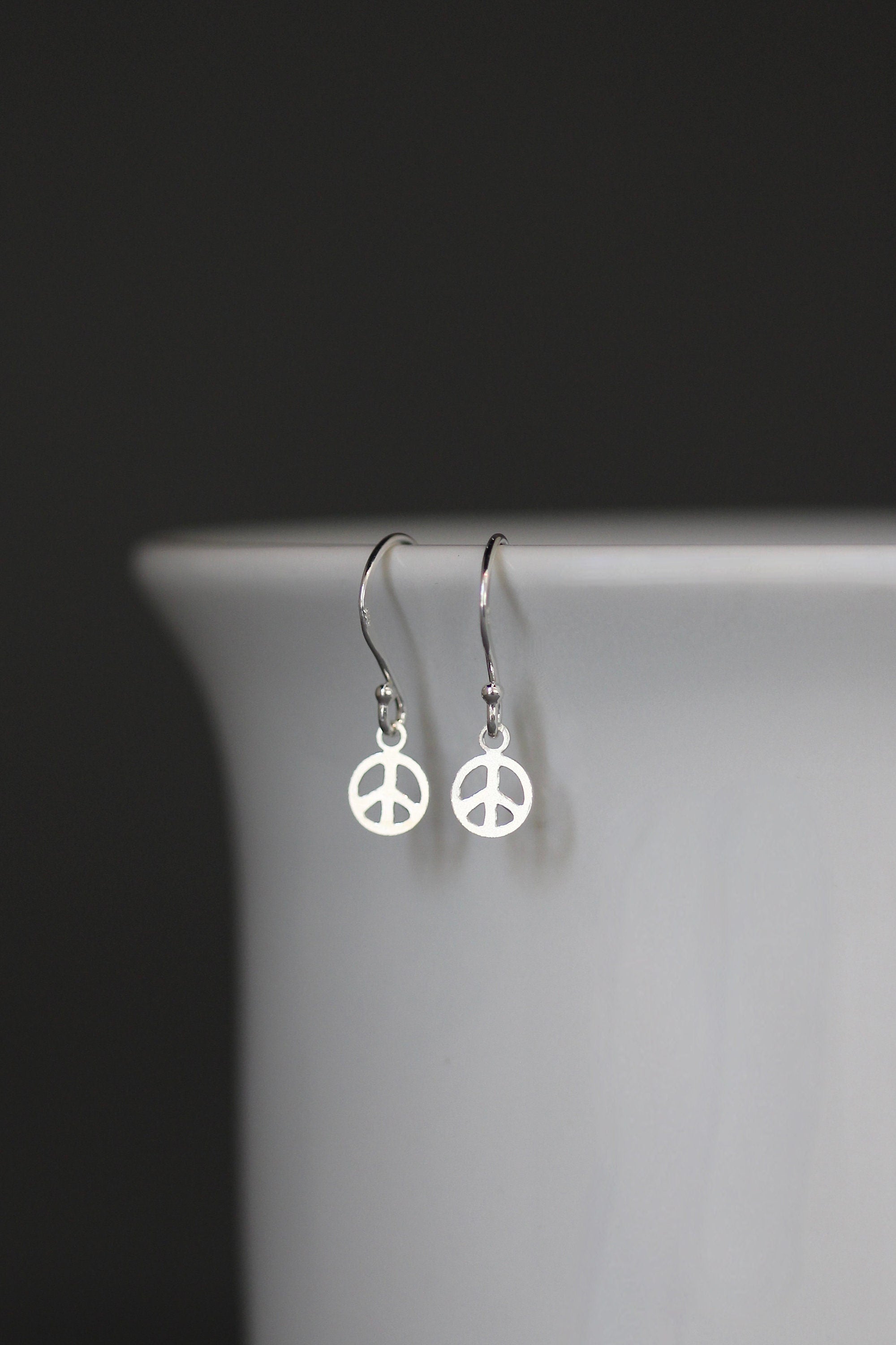 Sterling Silver Peace Sign Charm Dangle Earrings