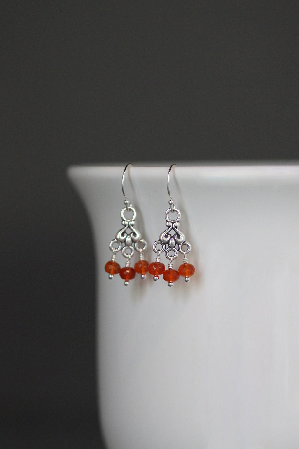 Carnelian and Bali Sterling Silver Chandelier Dangle Earrings