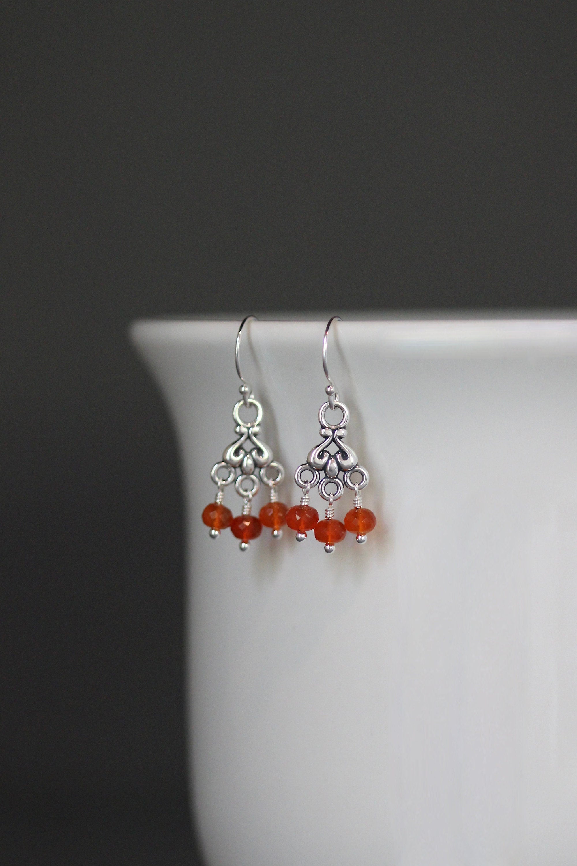 Carnelian and Bali Sterling Silver Chandelier Dangle Earrings