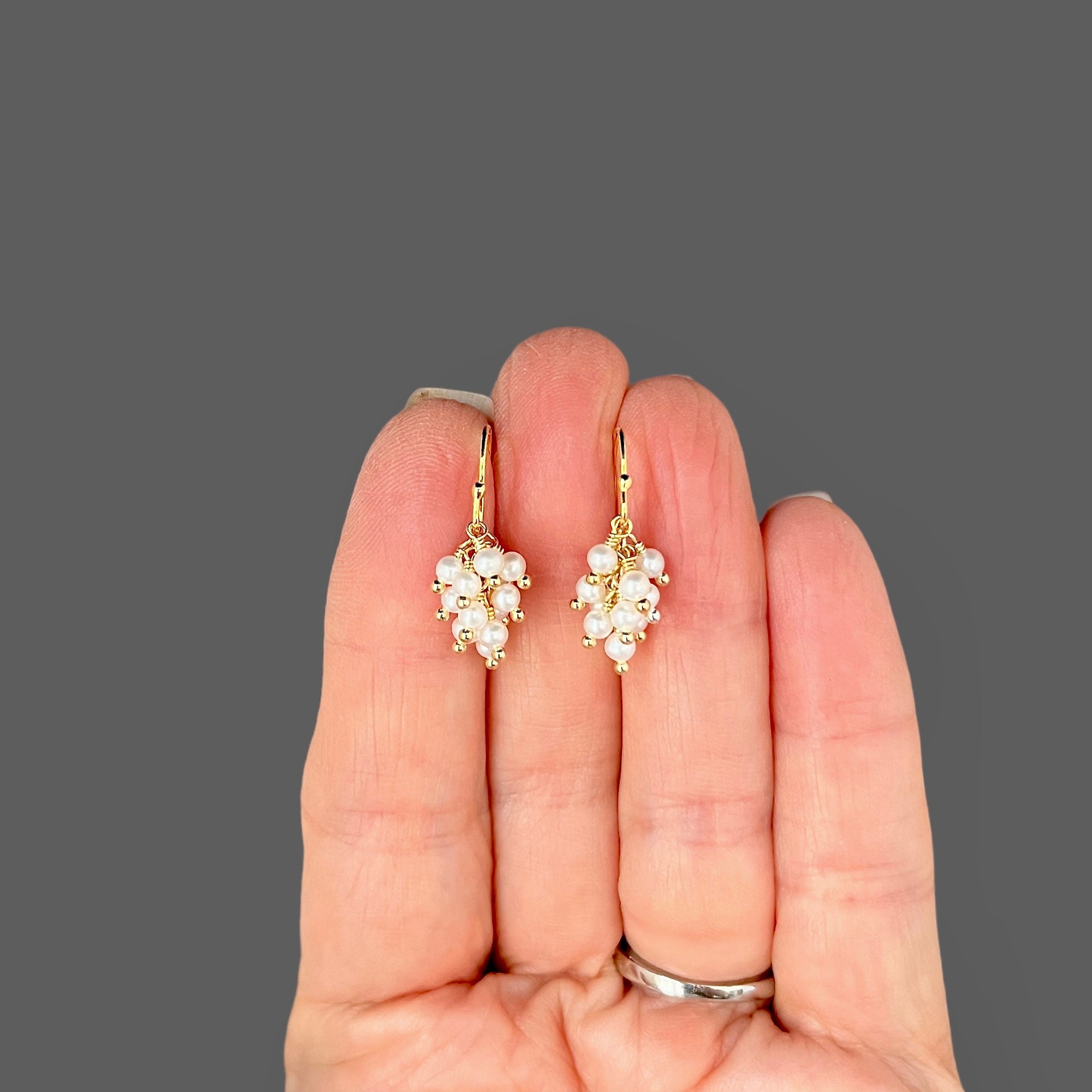 Wire Wrapped Pearl and Gold Earrings