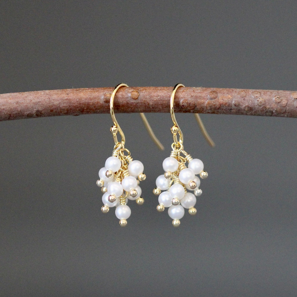 Freshwater Pearl Cluster Dangle Earrings in Gold Vermeil