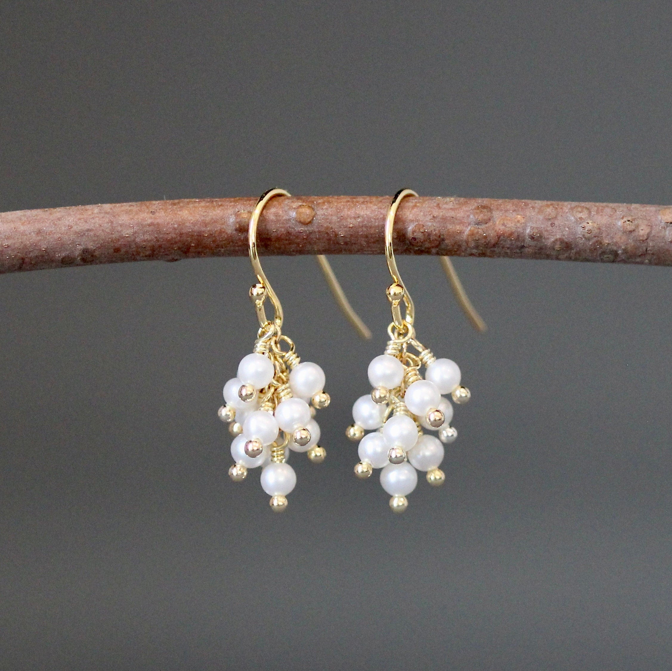 Wire Wrapped Pearl and Gold Earrings