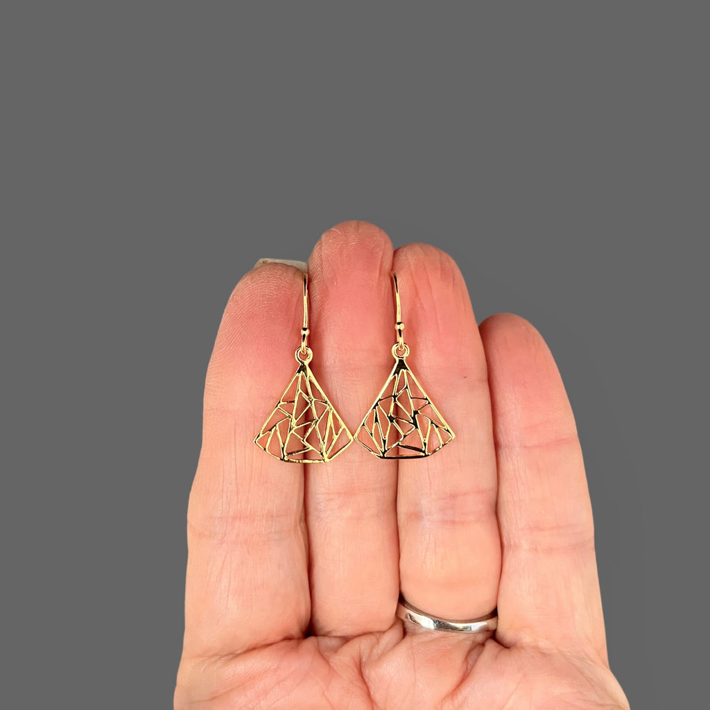 Geometric Gold Vermeil Fan Charm Dangle Earrings
