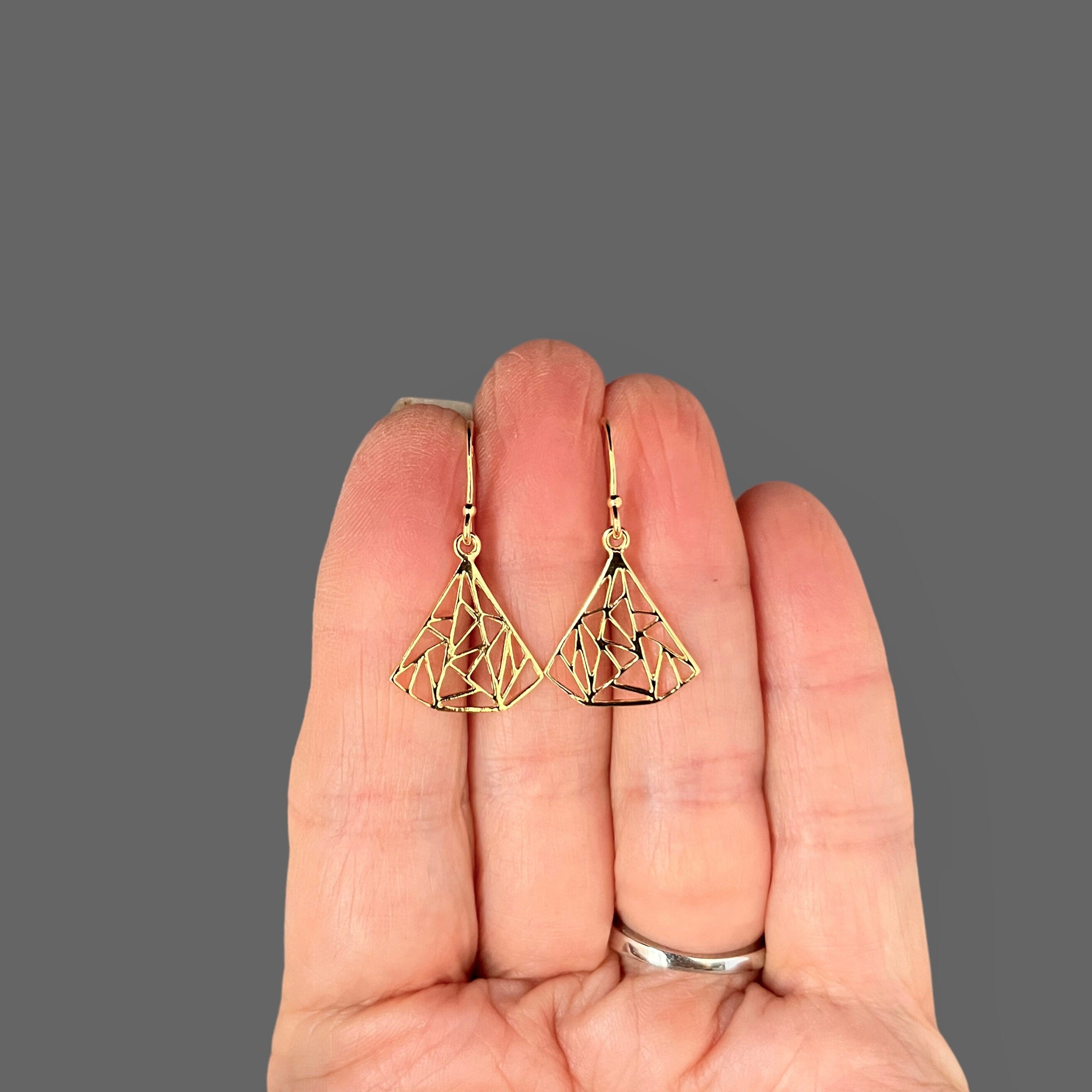 Geometric Gold Vermeil Fan Charm Dangle Earrings