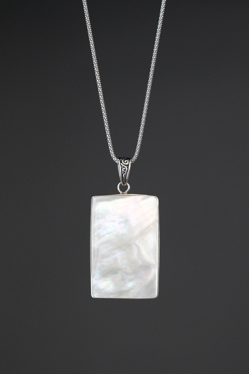 Reversible Abalone and Mother of Pearl Bali Silver Pendant Necklace