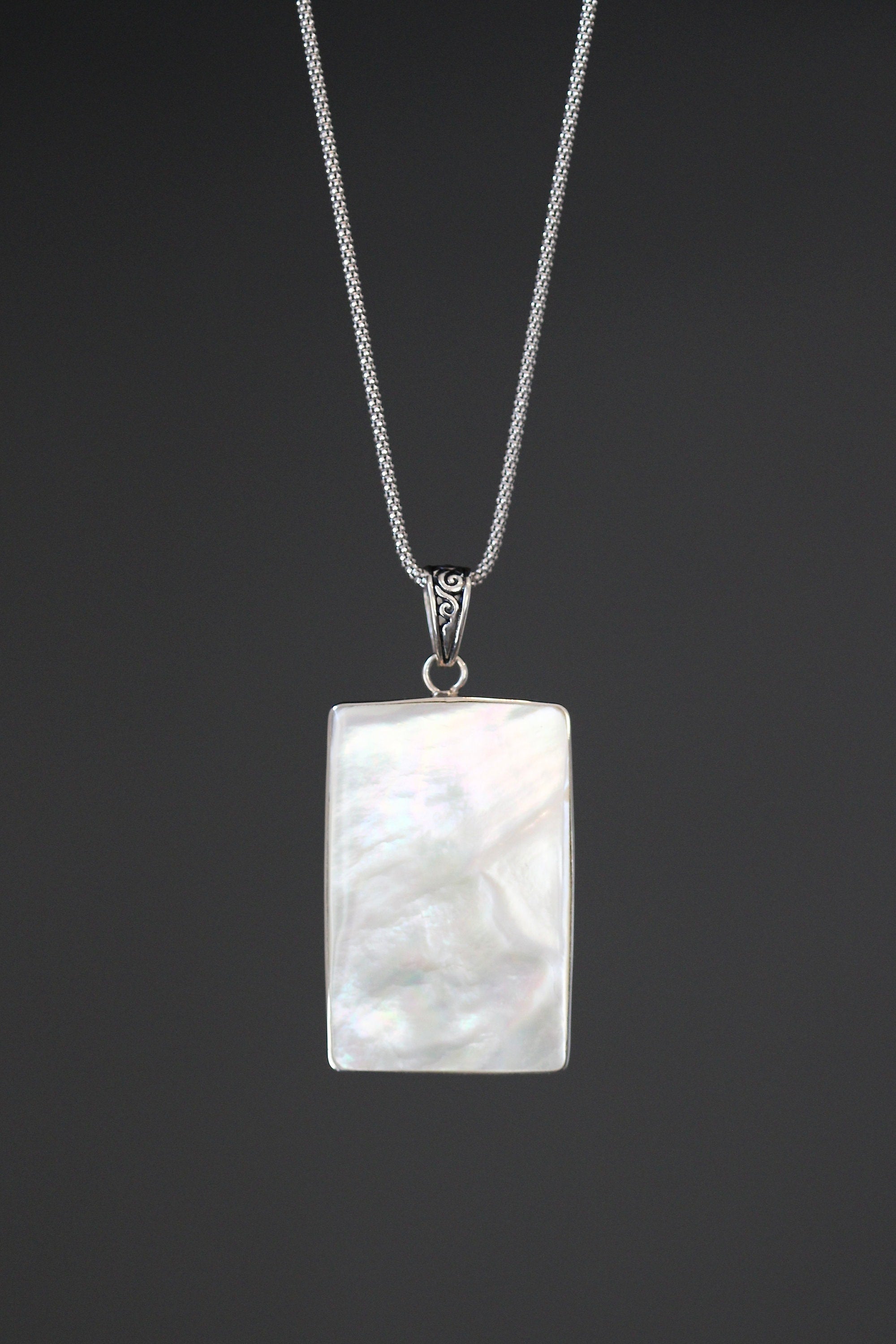Reversible Abalone and Mother of Pearl Bali Silver Pendant Necklace