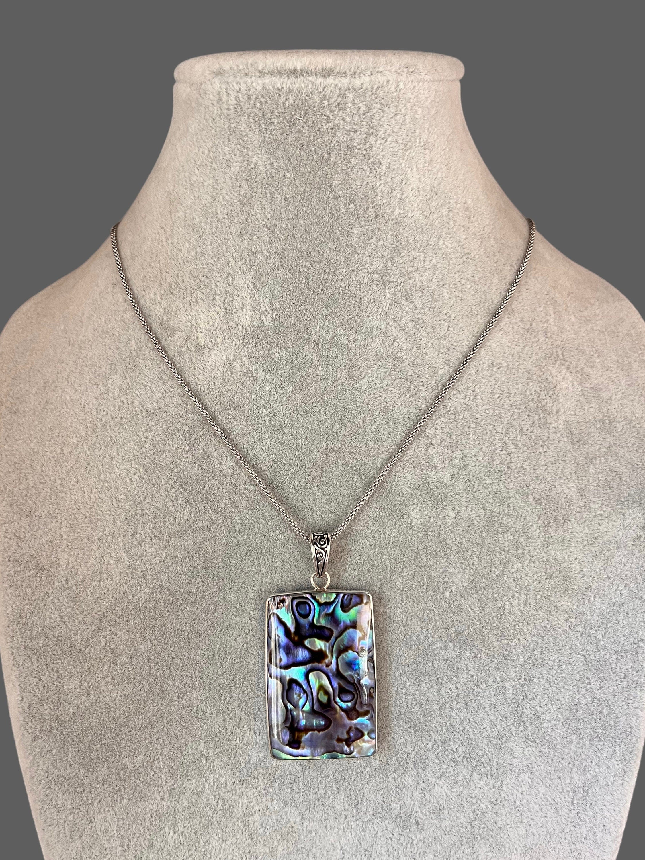 Reversible Abalone and Mother of Pearl Bali Silver Pendant Necklace