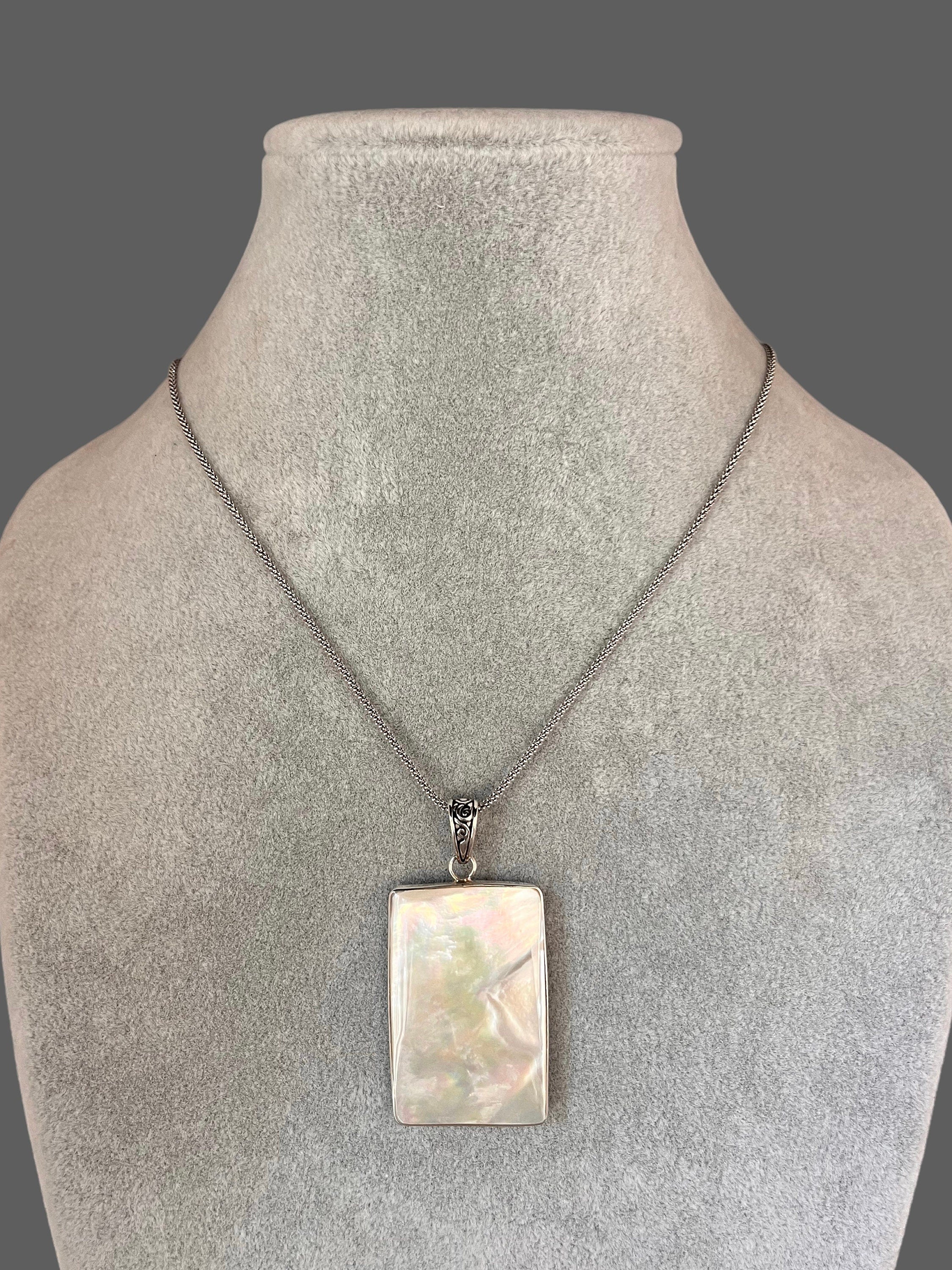 Reversible Abalone and Mother of Pearl Bali Silver Pendant Necklace