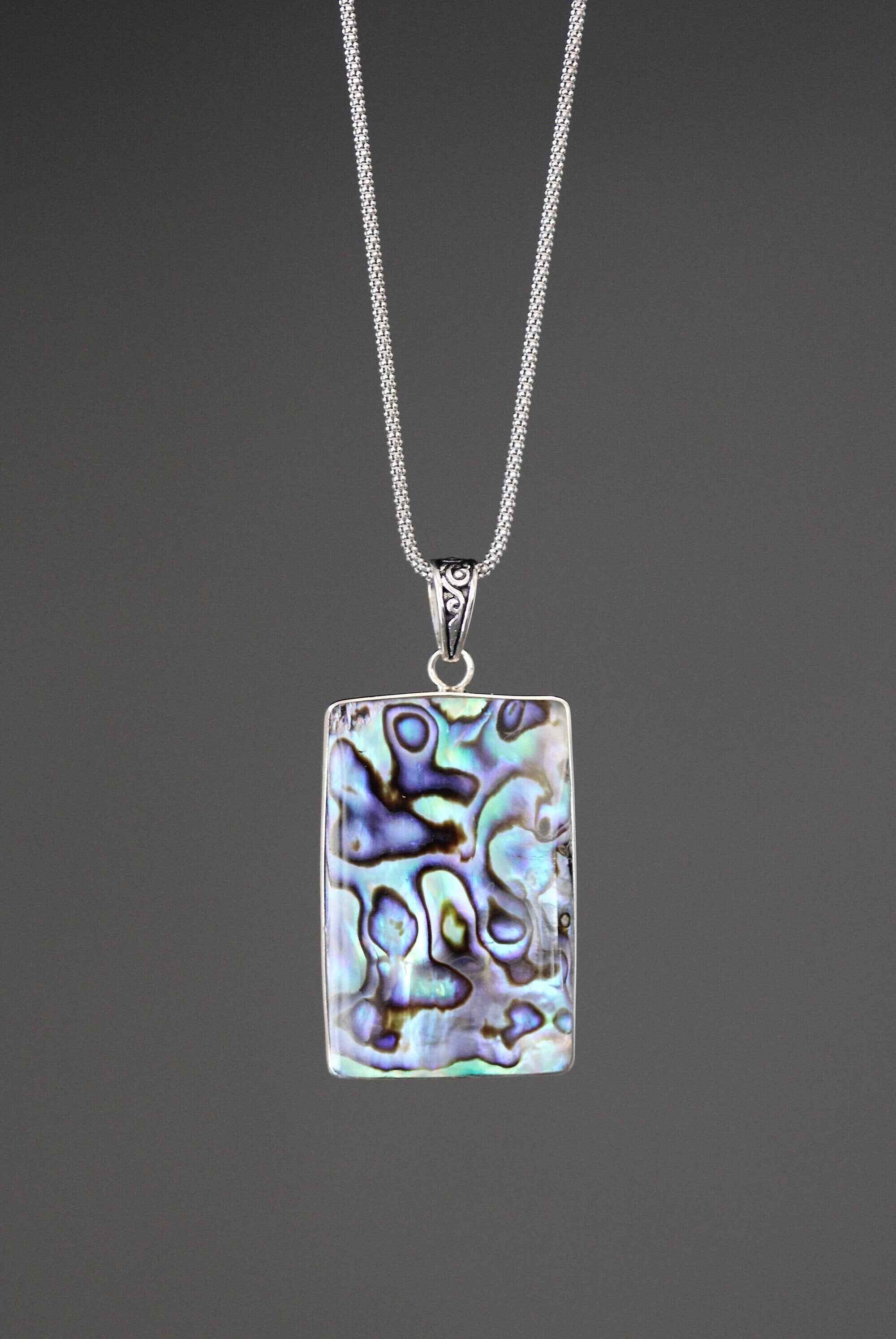 Reversible Abalone and Mother of Pearl Bali Silver Pendant Necklace