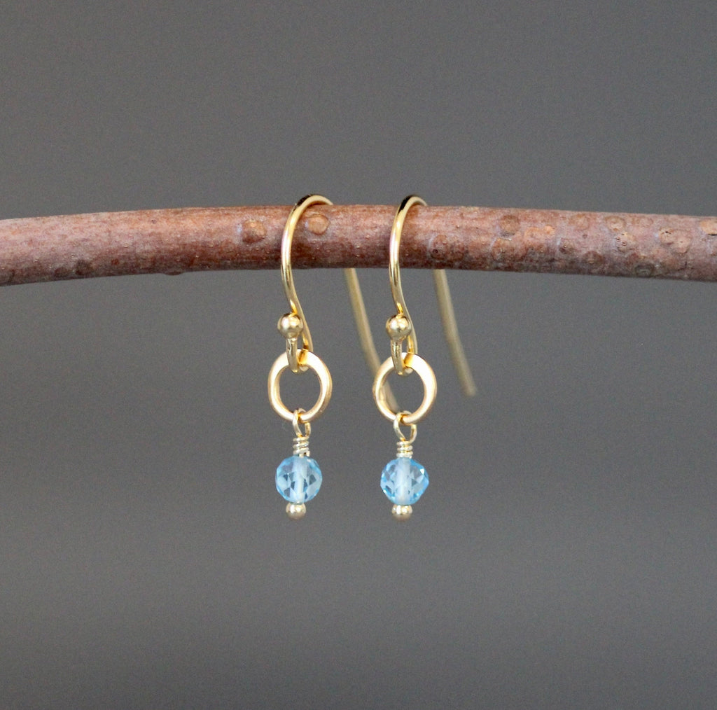 Blue Topaz Earrings on Matte Gold Vermeil Circle Links
