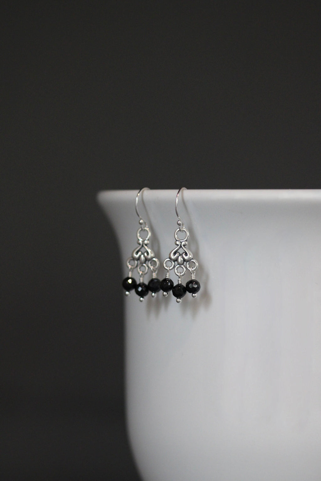 Black Spinel Chandelier Earrings in Sterling Silver