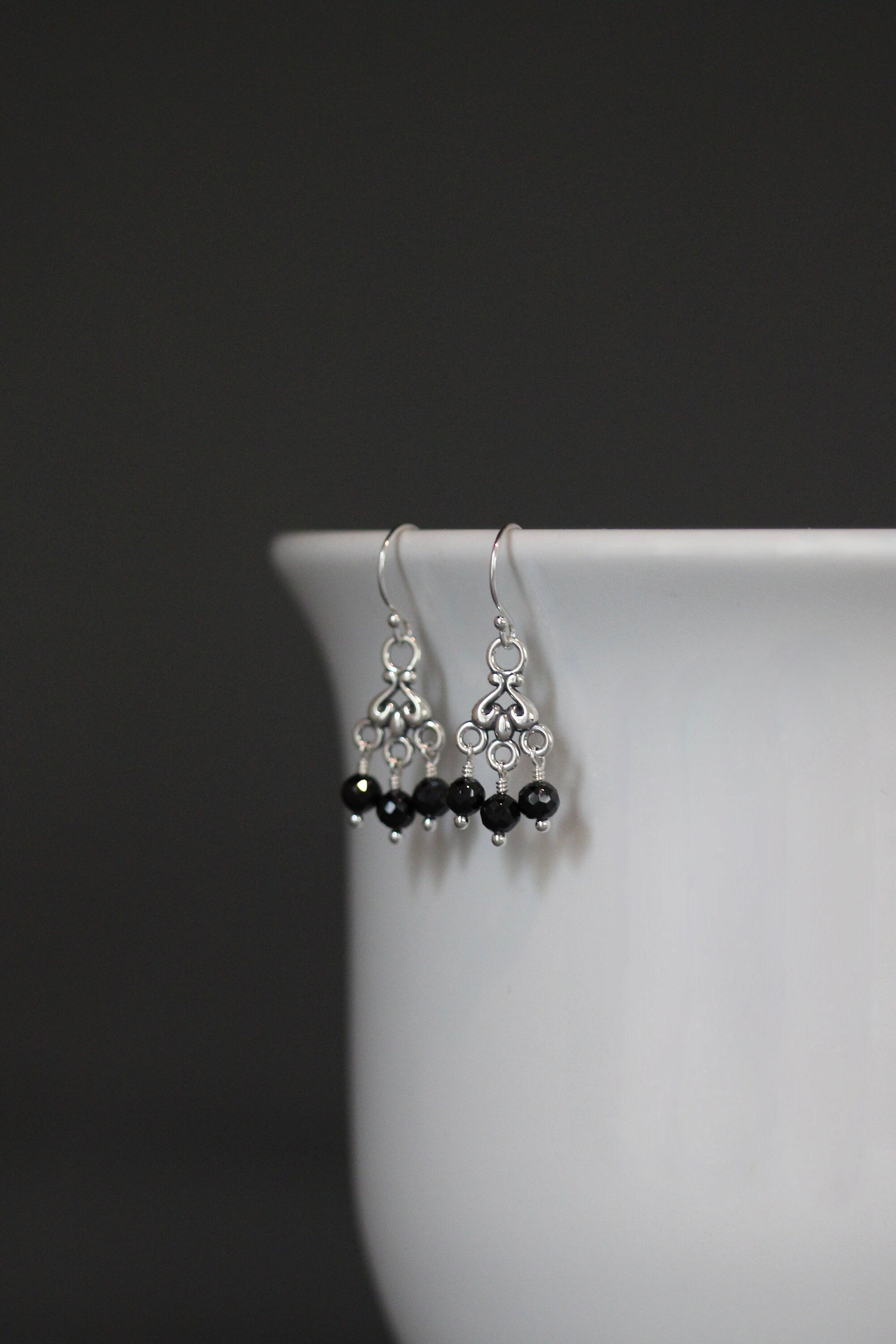 Black Spinel Chandelier Earrings in Sterling Silver