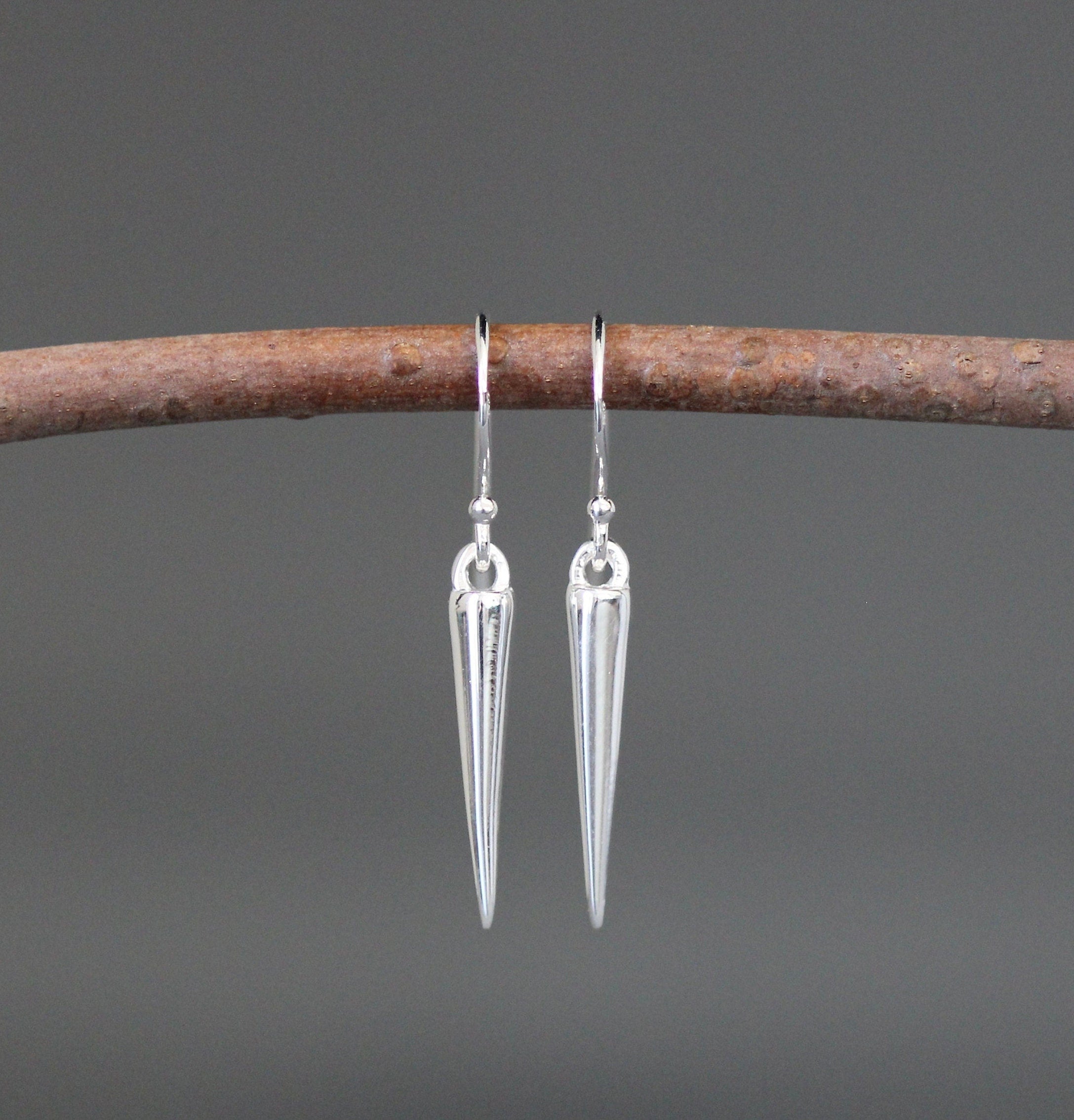 Sterling Silver Spike Charm Dangle Earrings