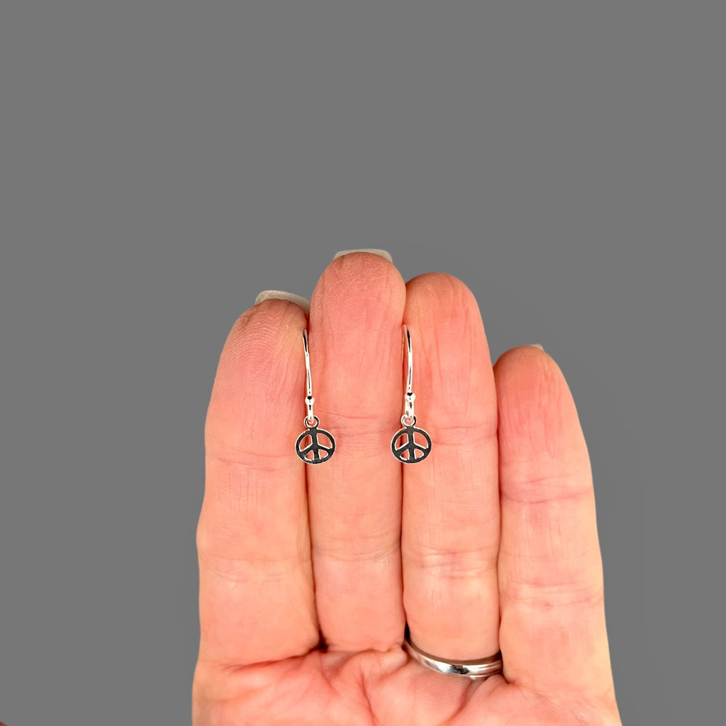 Sterling Silver Peace Sign Charm Dangle Earrings