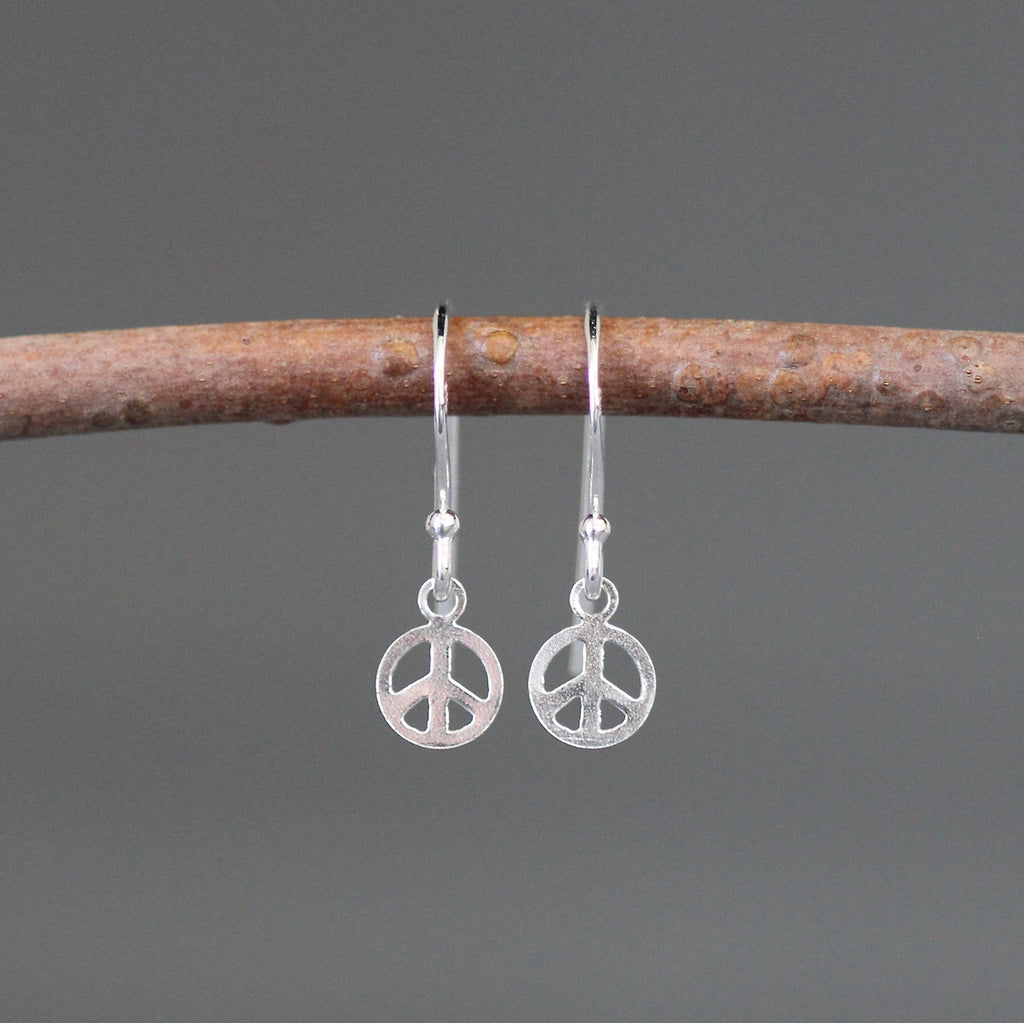 Sterling Silver Peace Sign Charm Dangle Earrings