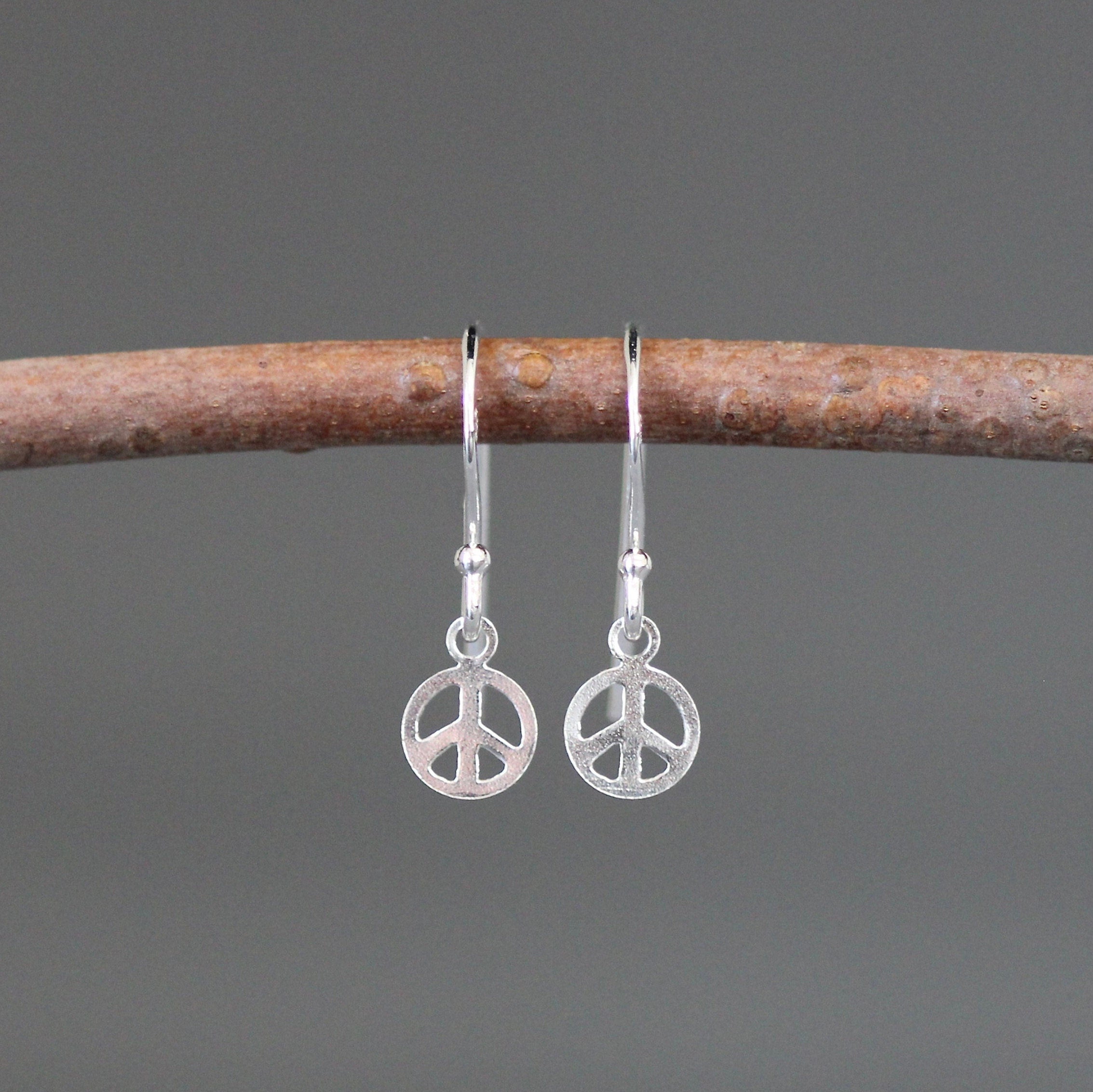 Sterling Silver Peace Sign Charm Dangle Earrings