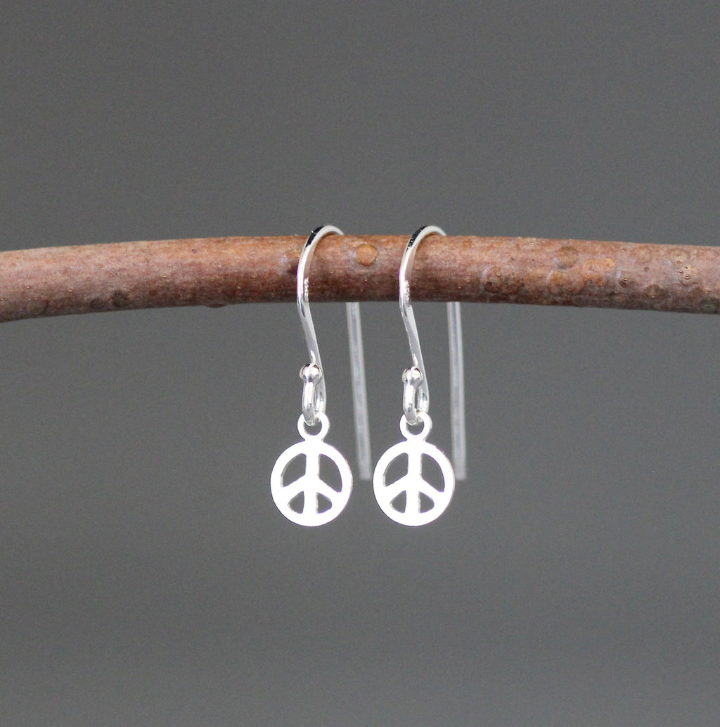 Sterling Silver Peace Sign Charm Dangle Earrings